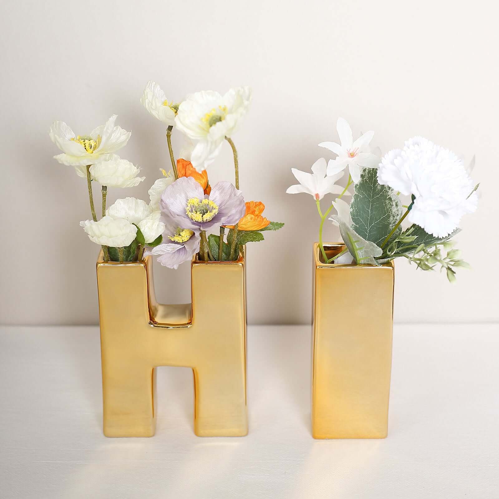 Shiny Ceramic Vase Letter V Gold Plated - Chic Bud Planter Pot for Events & Decor 6