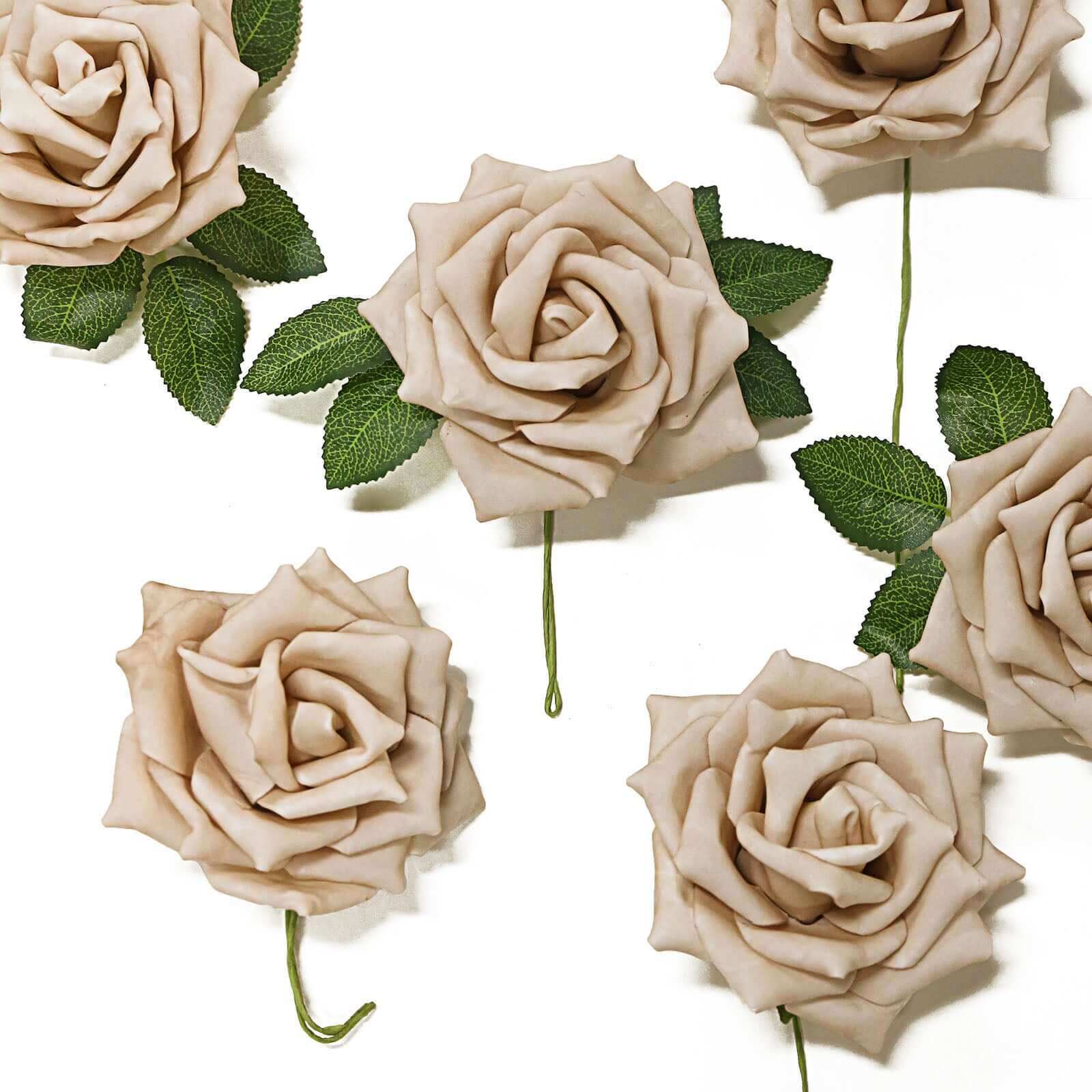 24 Roses 5 Champagne Artificial Foam Flowers With Stem Wire and Leaves