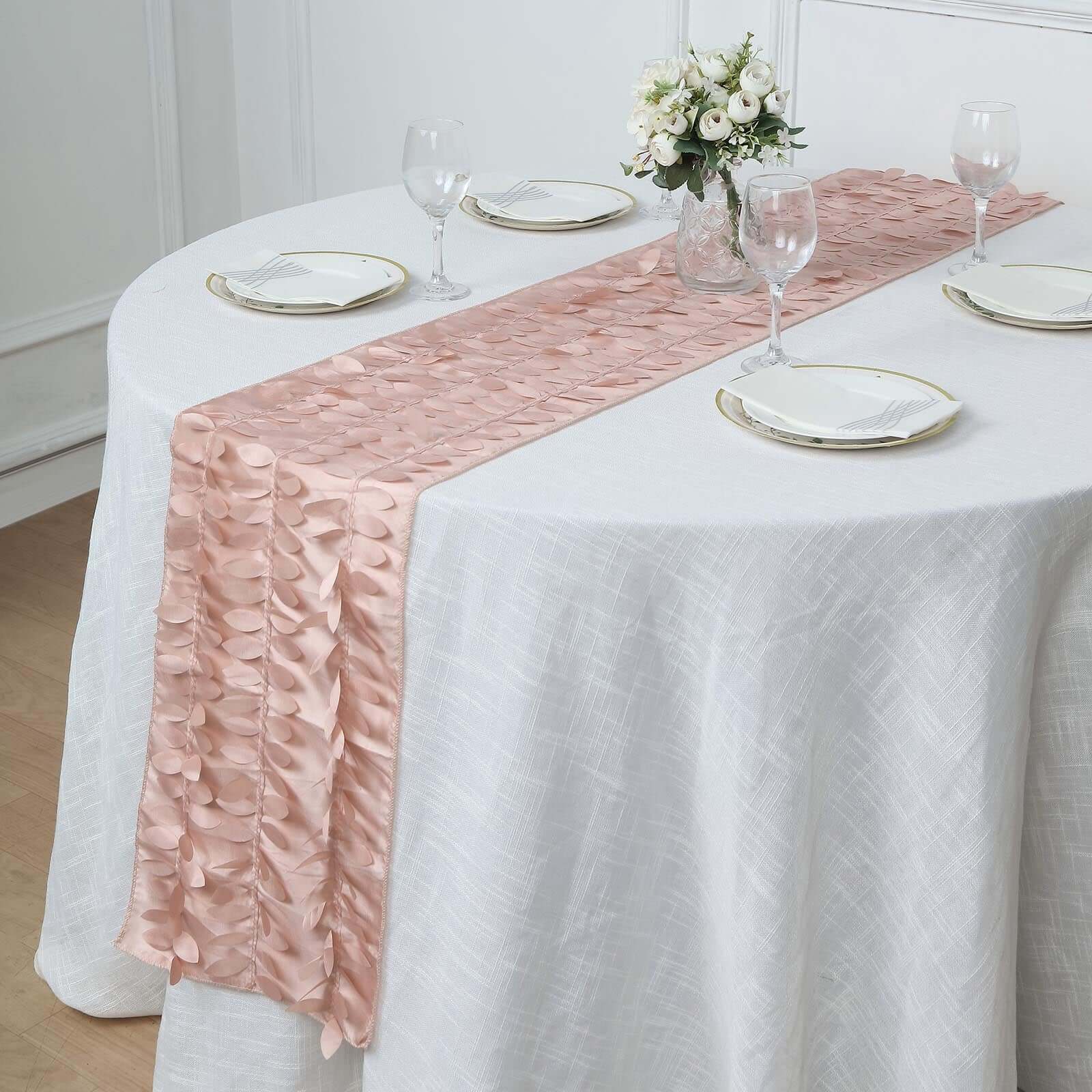 Taffeta Fabric 12x108 Table Runner Dusty Rose - 3D Leaf Petal Design