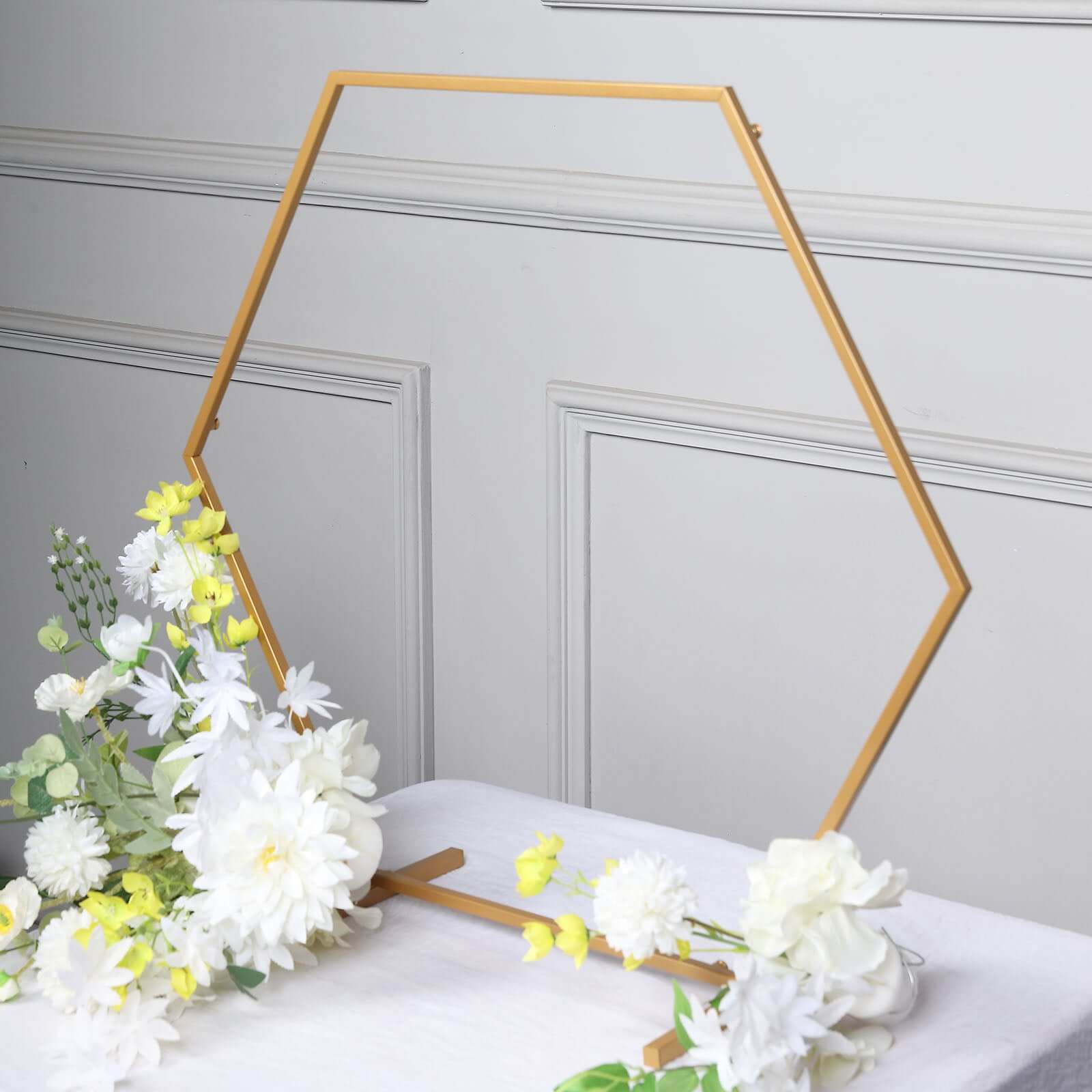 Hexagon Wedding Arch Table Centerpiece Metal Gold - Self-Standing Geometric Flower Balloon Stand 24