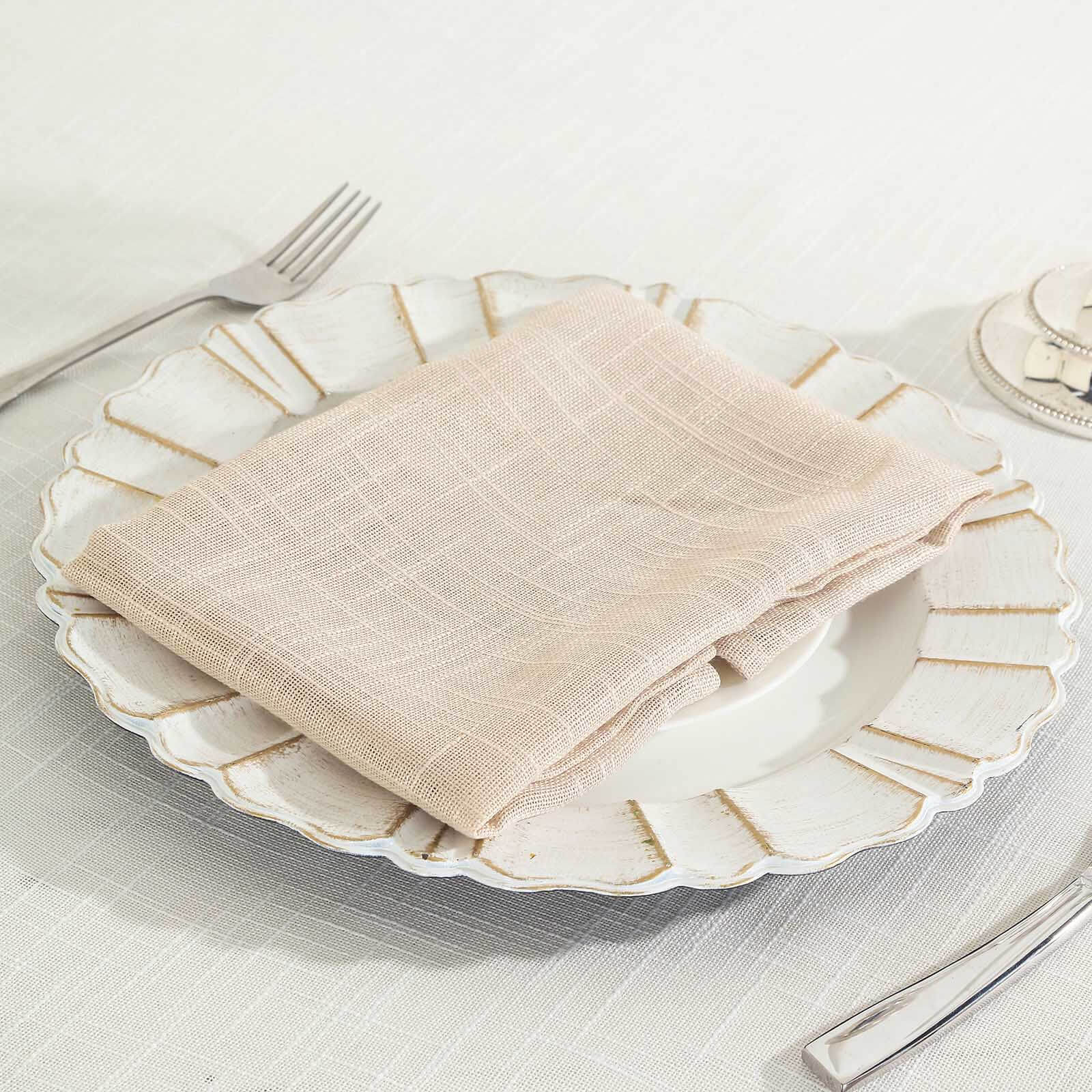 5 Pack Faux Linen 20x20 Napkins Beige - Slubby Textured & Wrinkle Resistant Cloth Napkins