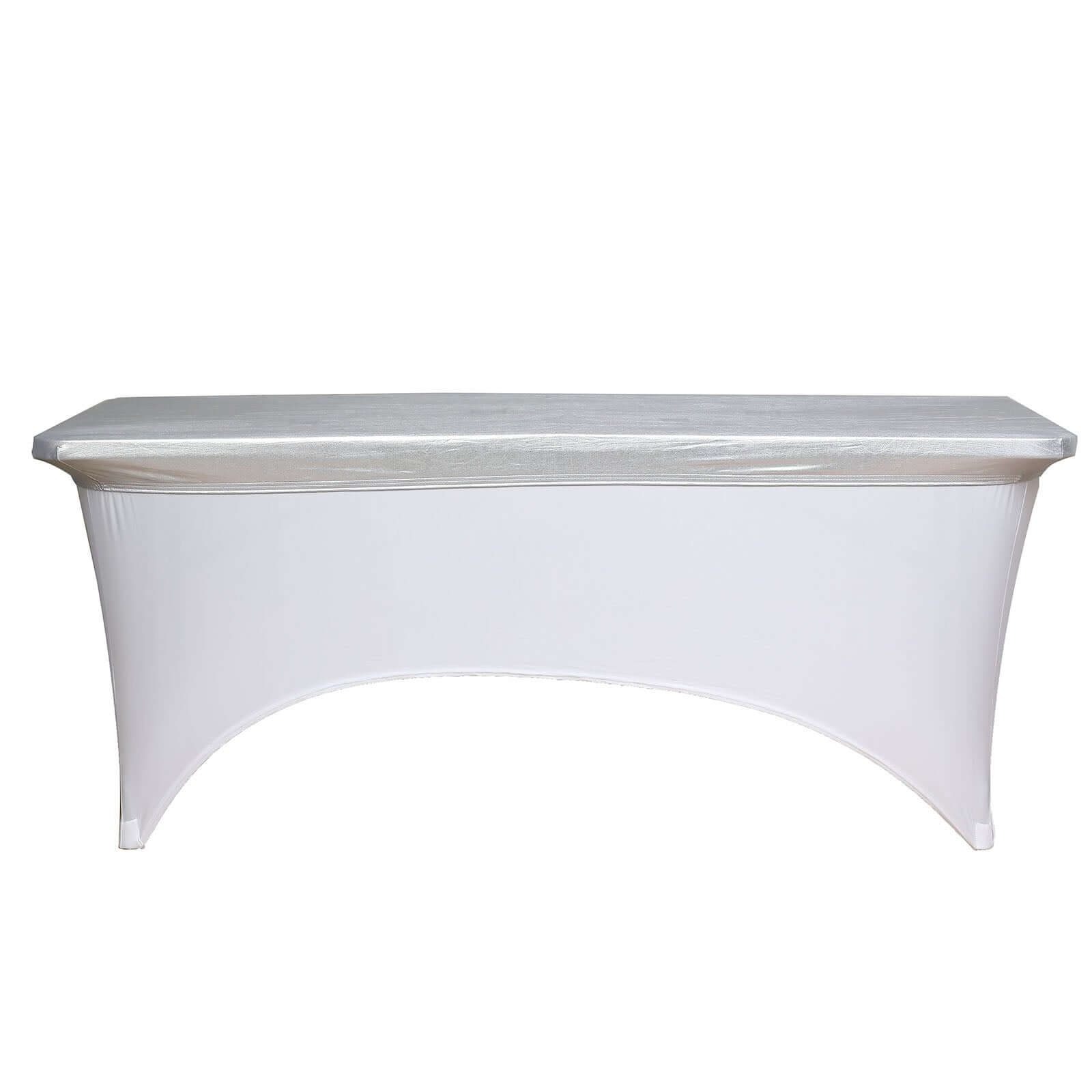 Stretch Spandex 72x30 Rectangle Table Top Cover Metallic Silver - Easy to Install Fitted Table Topper Cap