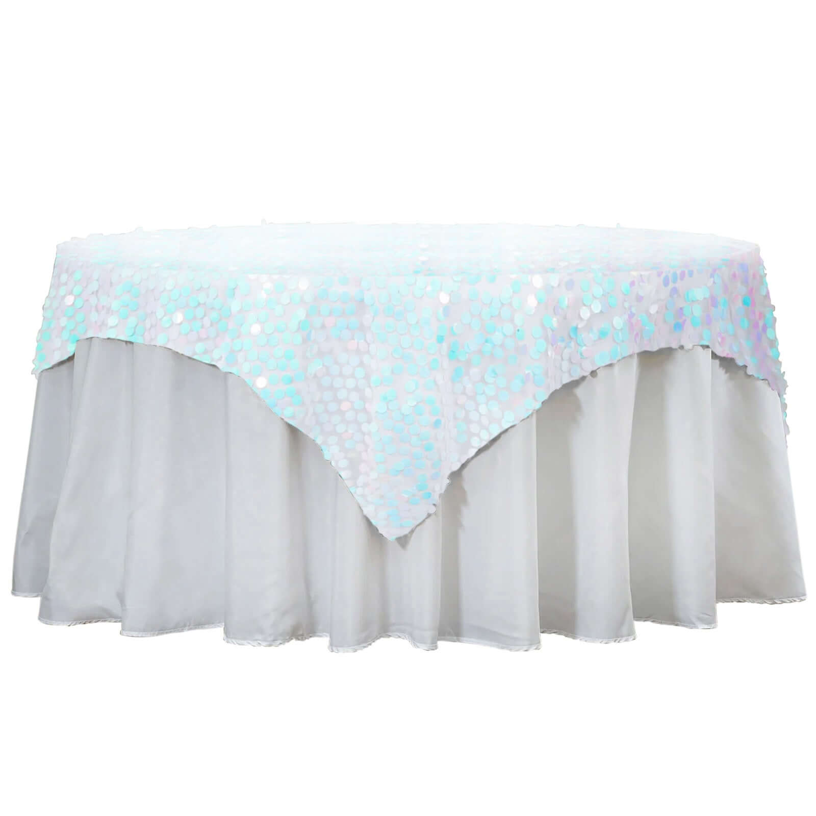 Sequin 72x72 Table Overlay Square Tablecloth Iridescent Blue - Big Payette Table Cover