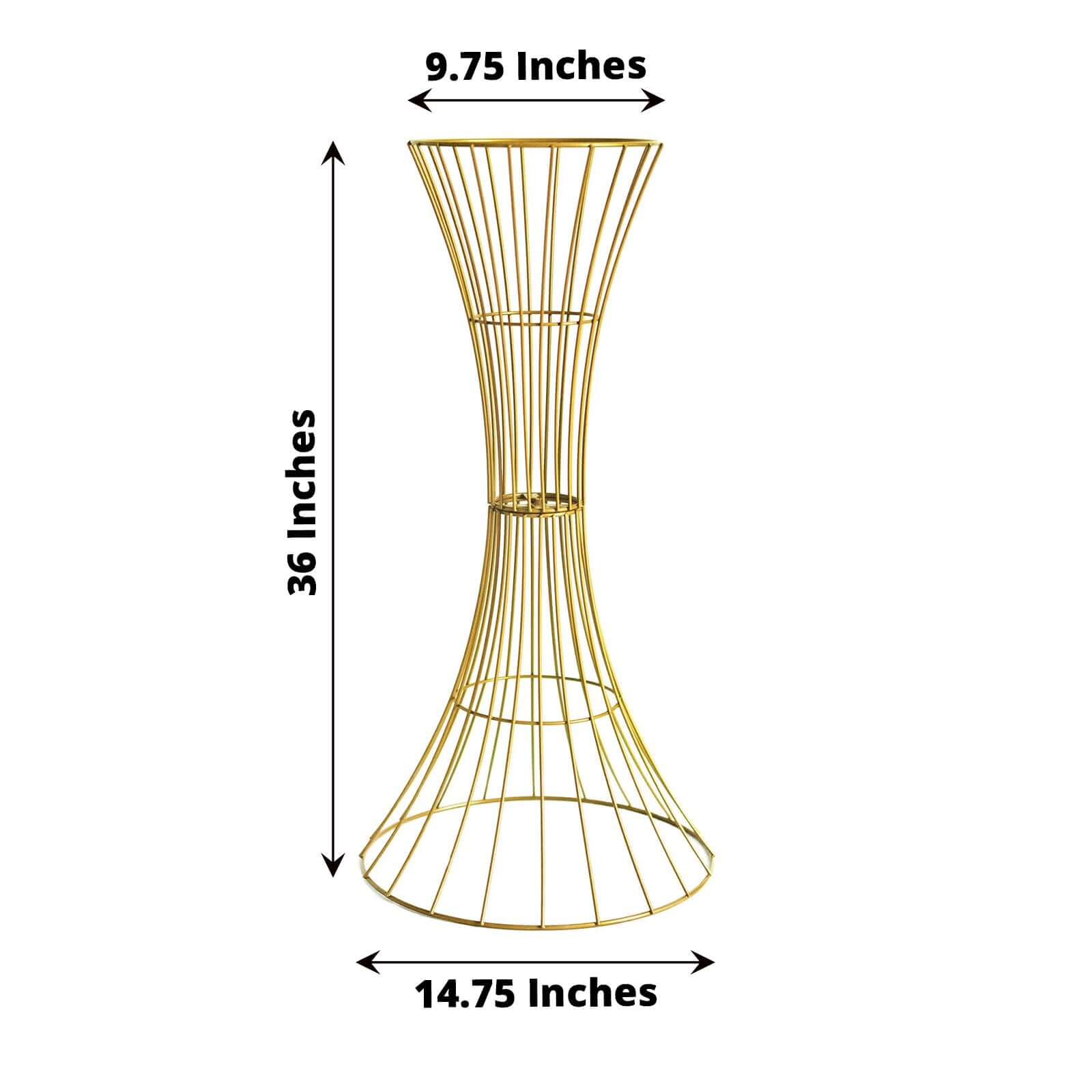 36 Tall Gold Metal Wire Hourglass Flower Frame Stand, Open Frame Reversible Trumpet Centerpiece Stand