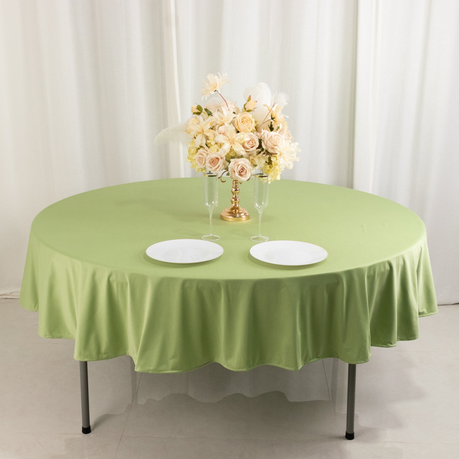 Premium Scuba Round 90 Tablecloth Sage Green - Wrinkle Free & Stain Resistant Table Cover