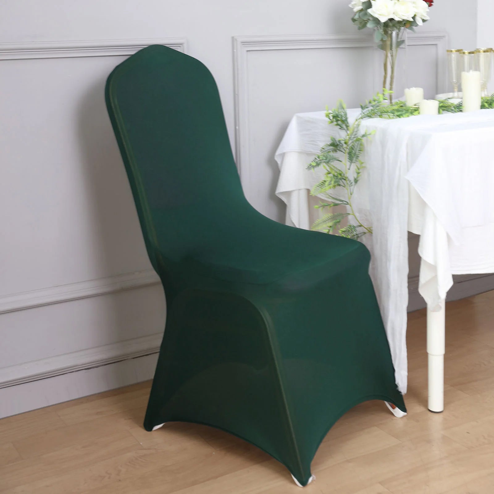 10 Pack Spandex Chair Covers for Banquet Chairs Hunter Emerald Green - Durable Reusable Stretch Slip-On Covers