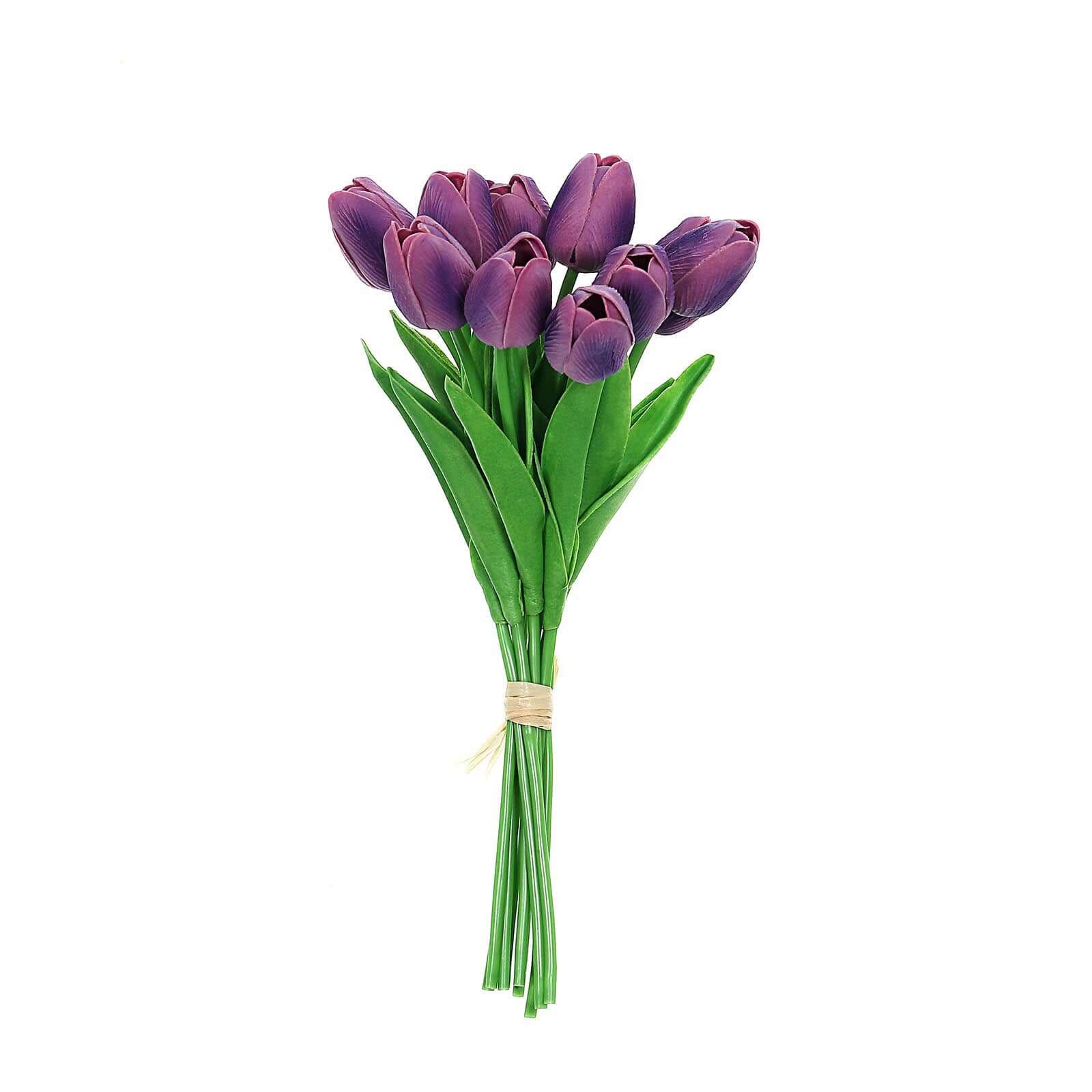 10 Stems 13 Eggplant Real Touch Artificial Foam Tulip Flowers