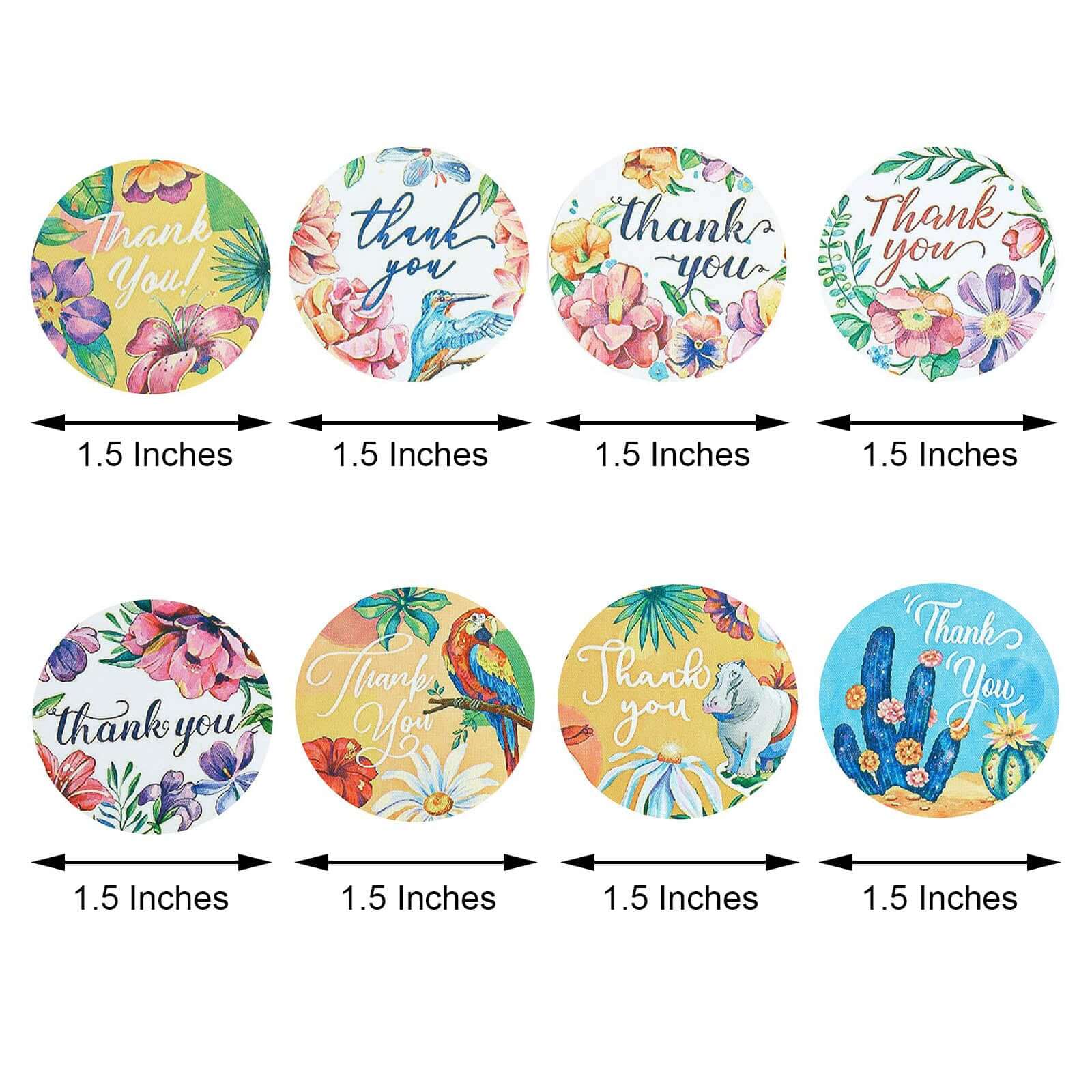 500Pcs 1.5 Thank You Tropical Colorful Floral Stickers Roll, Labels For DIY Envelope Seal - Round