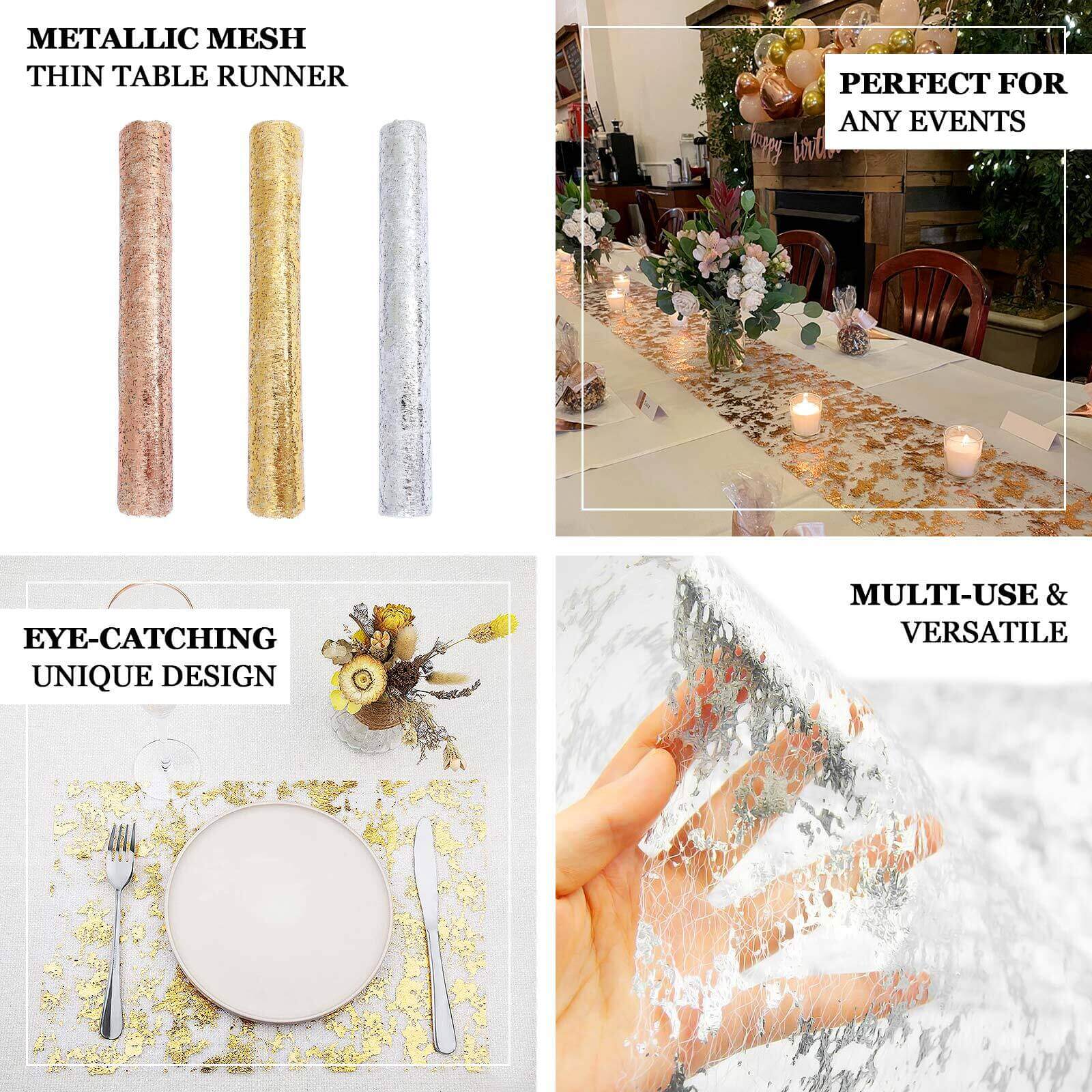 Mesh Polyester 108 Table Runner Roll Metallic Gold Distressed Foil Printing Design - Disposable Stylish Party Table Decor