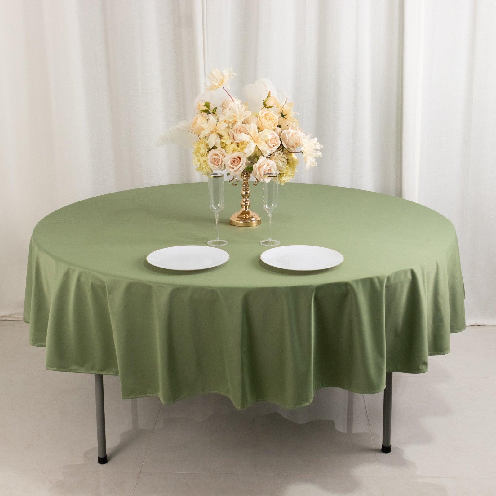 Premium Scuba Round 90 Tablecloth Dusty Sage Green - Wrinkle Free & Stain Resistant Table Cover