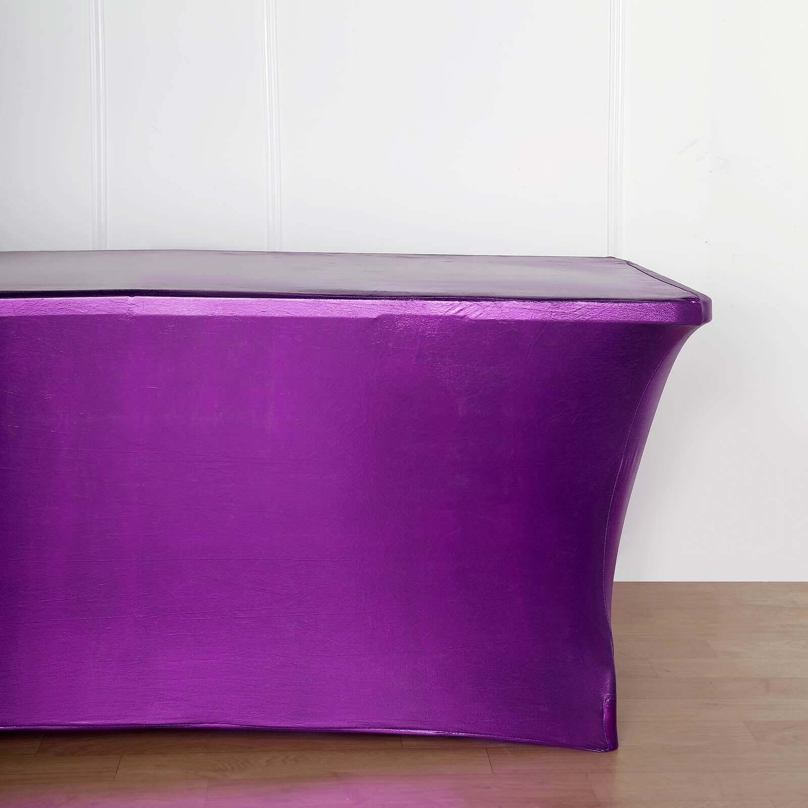 Metallic Purple Stretch Spandex Rectangle Tablecloth 6ft Wrinkle Free Fitted Table Cover for 72x30 Tables