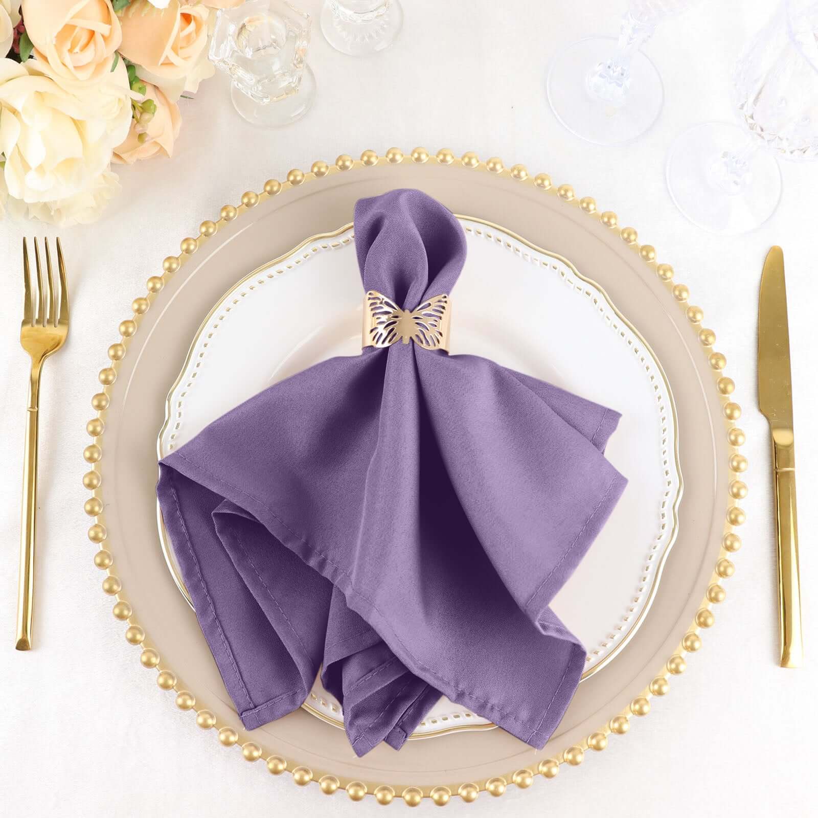 5 Pack Polyester 17x17 Napkins Violet Amethyst - Durable & Wrinkle Resistant Dinner Napkins