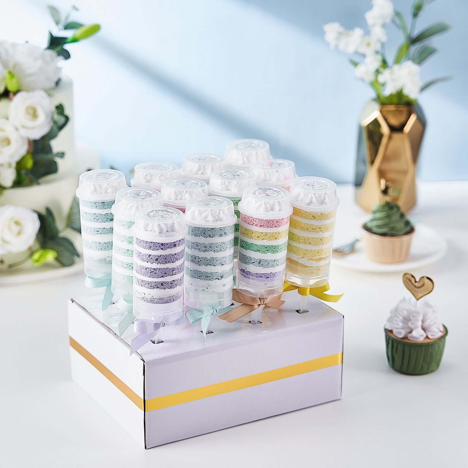 12-Pack Plastic Cake Push-Up Pops Clear with Holder - Easy-to-Use Push Pop Containers for Layered Desserts Jello & Candy Displays