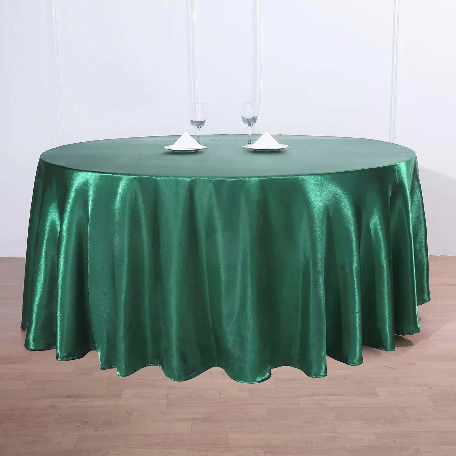 Satin 120 Round Tablecloth Hunter Emerald Green - Stylish Seamless Table Cover