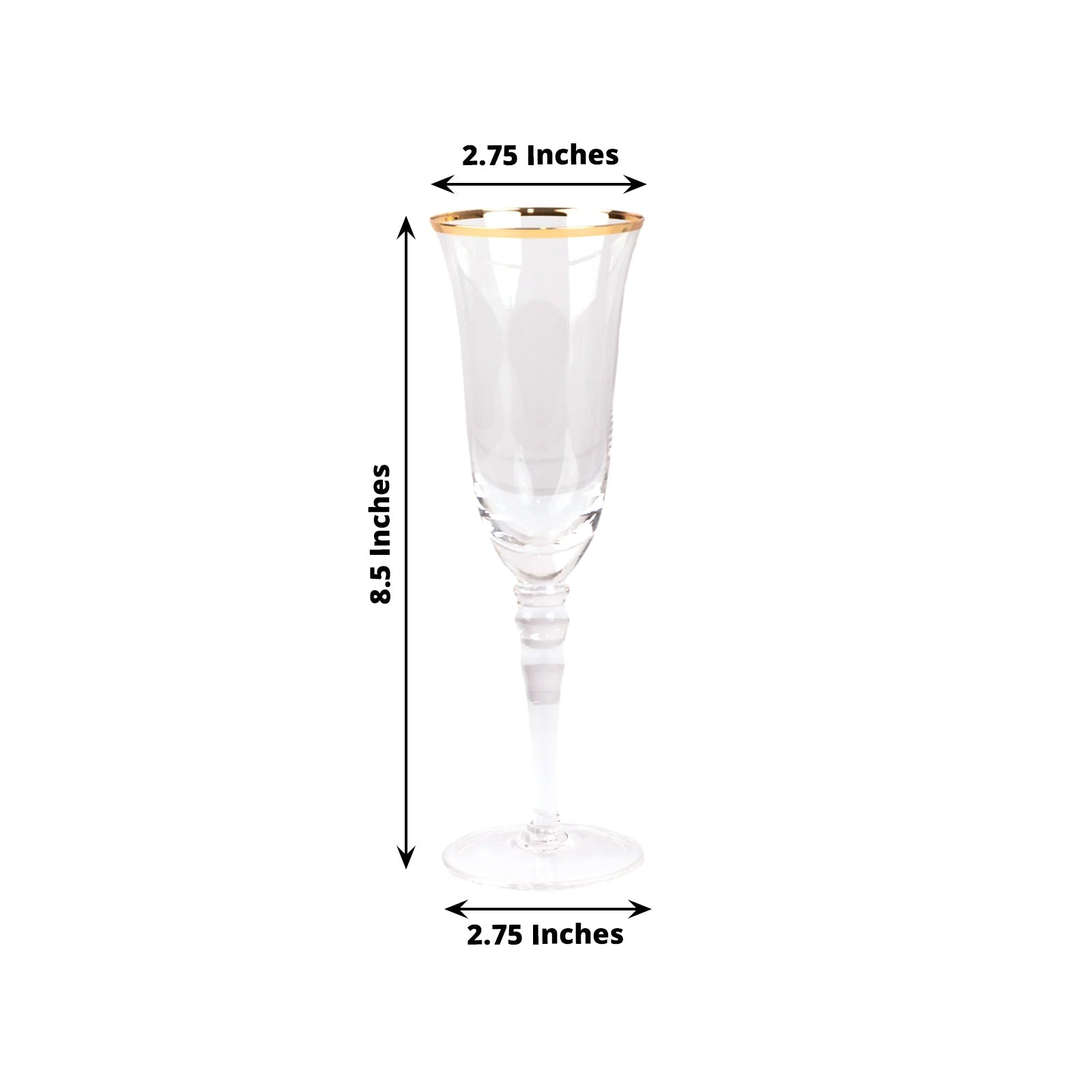 6-Pack Champagne Flute Glasses Clear Gold Rimmed Design with Long Beaded Stem - Chic Crystal Glassware for Wine & Events 6oz 8.5