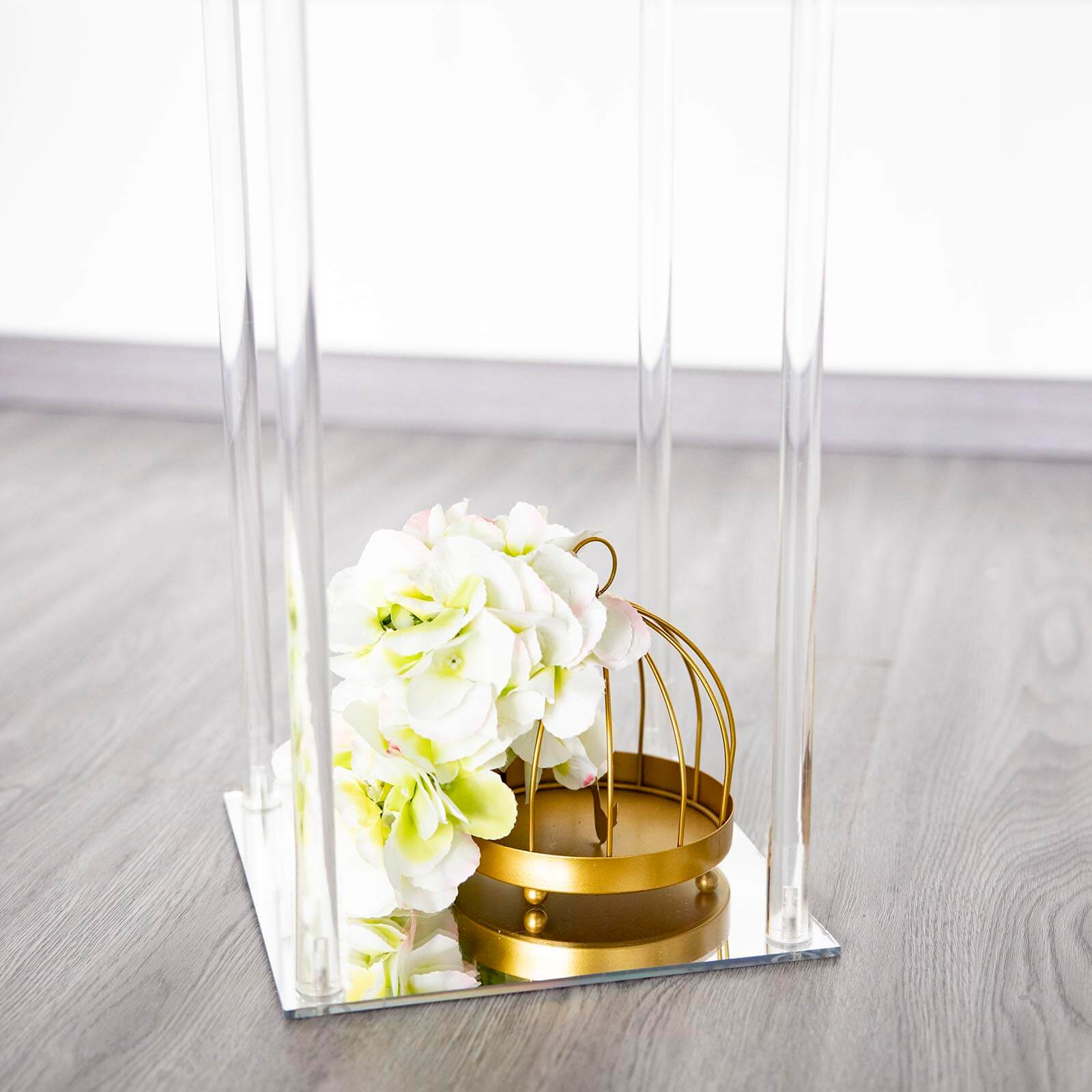 Acrylic Flower Vase Pillar Stand with Square Mirror Base Clear - Versatile Wedding Table Centerpiece 24