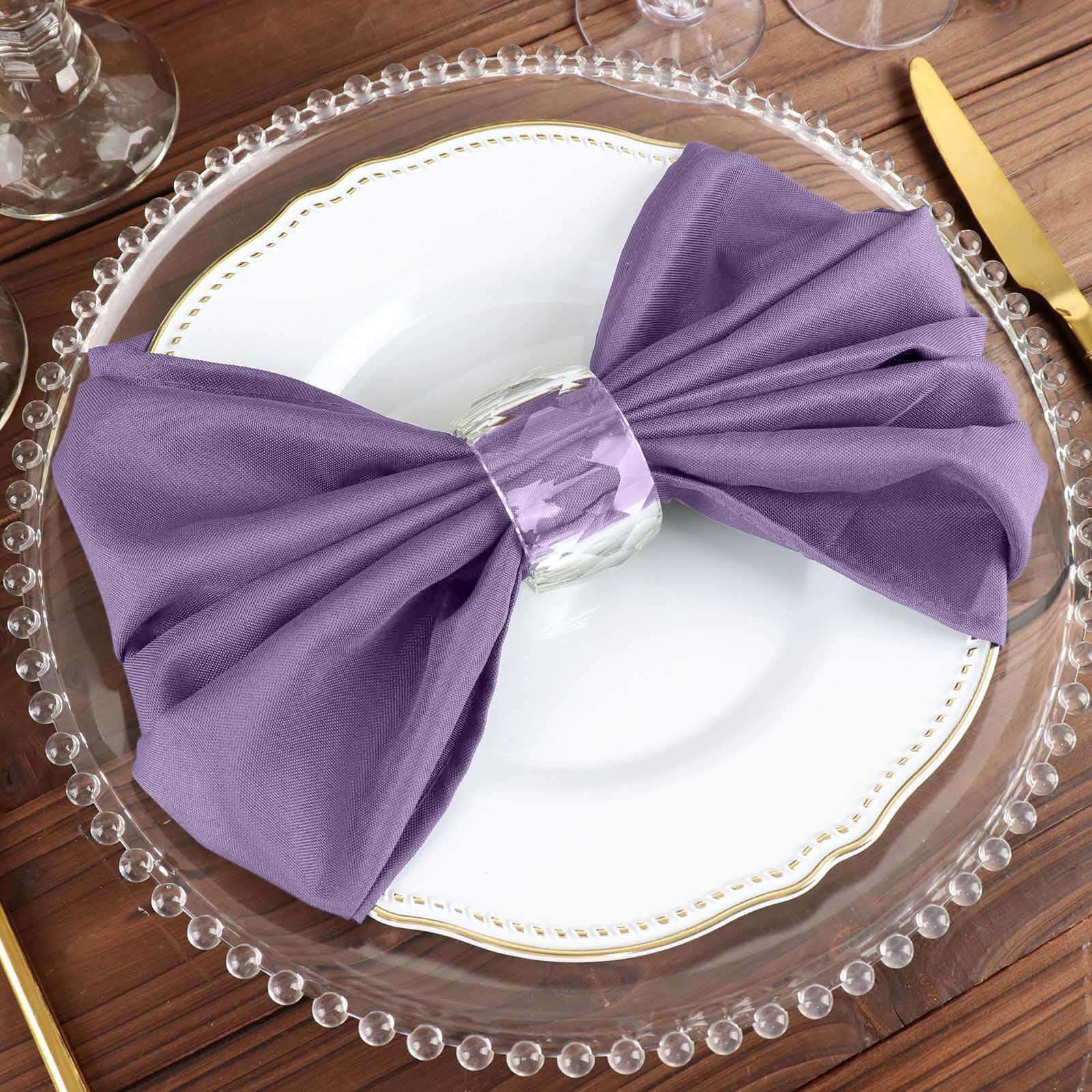 5 Pack Polyester 20x20 Napkins Violet Amethyst - Wrinkle Resistant & Easy Care Cloth Napkins