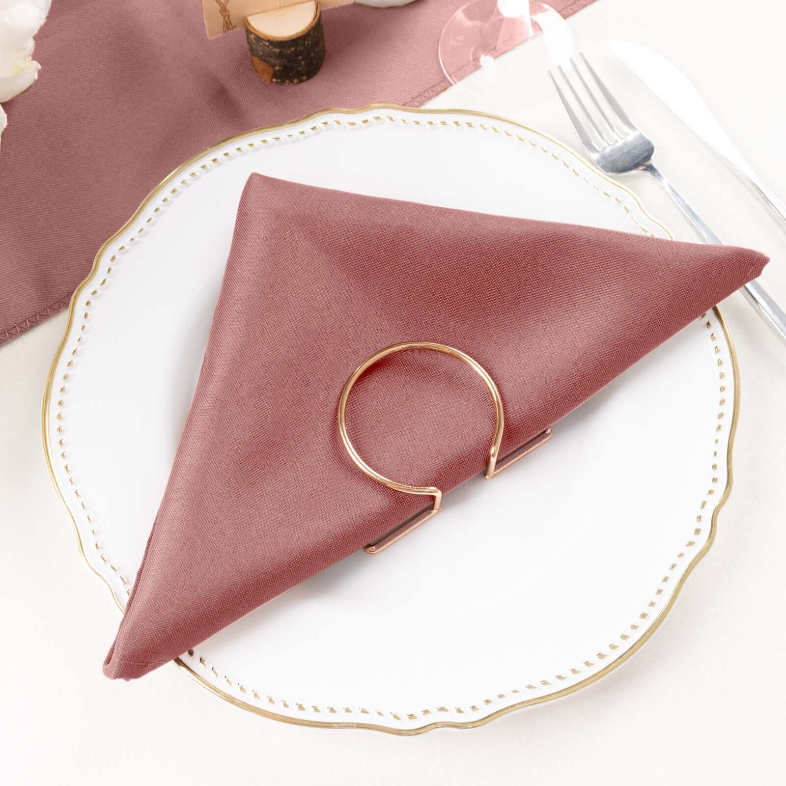 5 Pack Cinnamon Rose Cloth Napkins with Hemmed Edges, Reusable Polyester Dinner Linen Napkins - 20x20