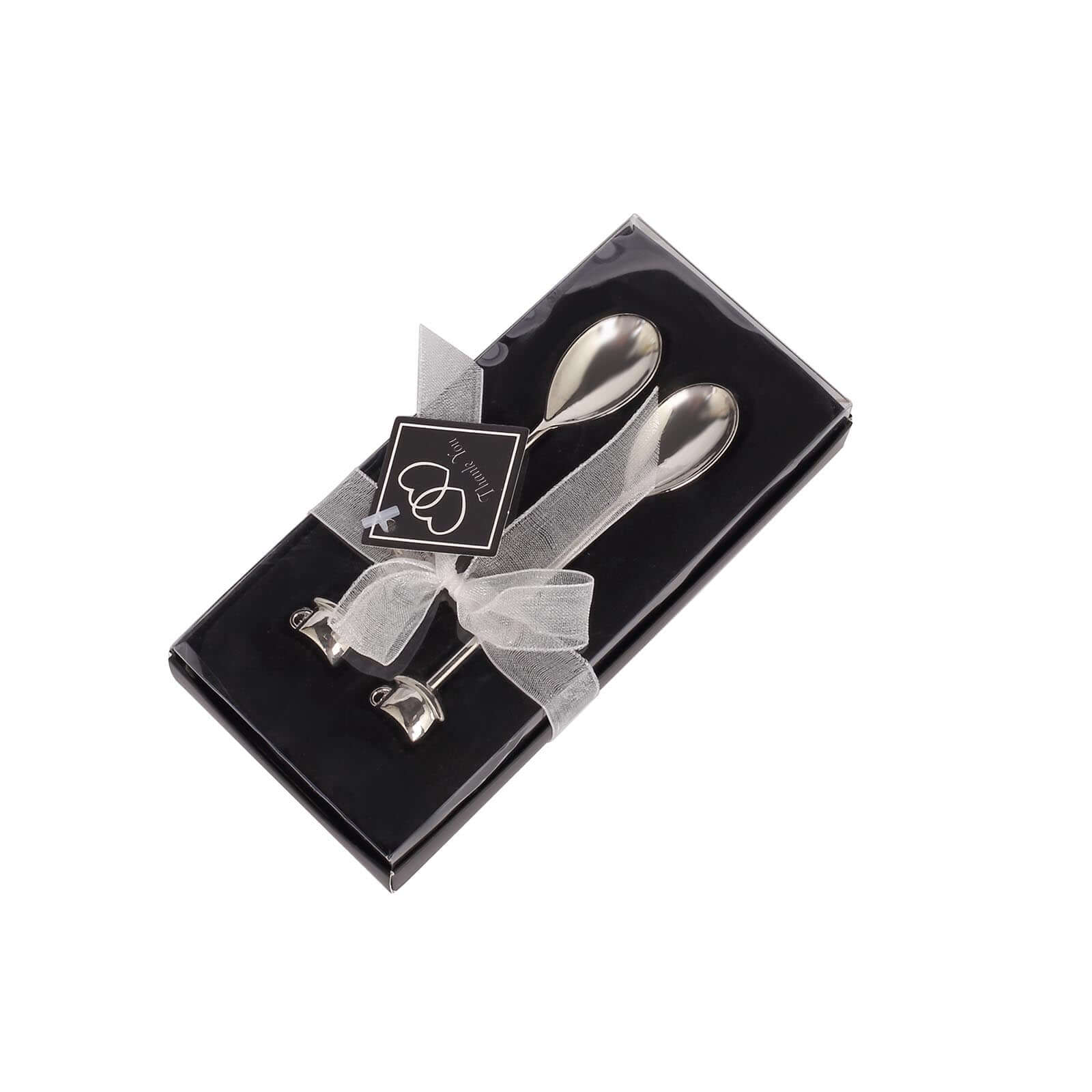 2 Pack 4 Silver Metal Couple Coffee Spoon Set Party Favors, Pre-Packed Wedding Souvenir Gift