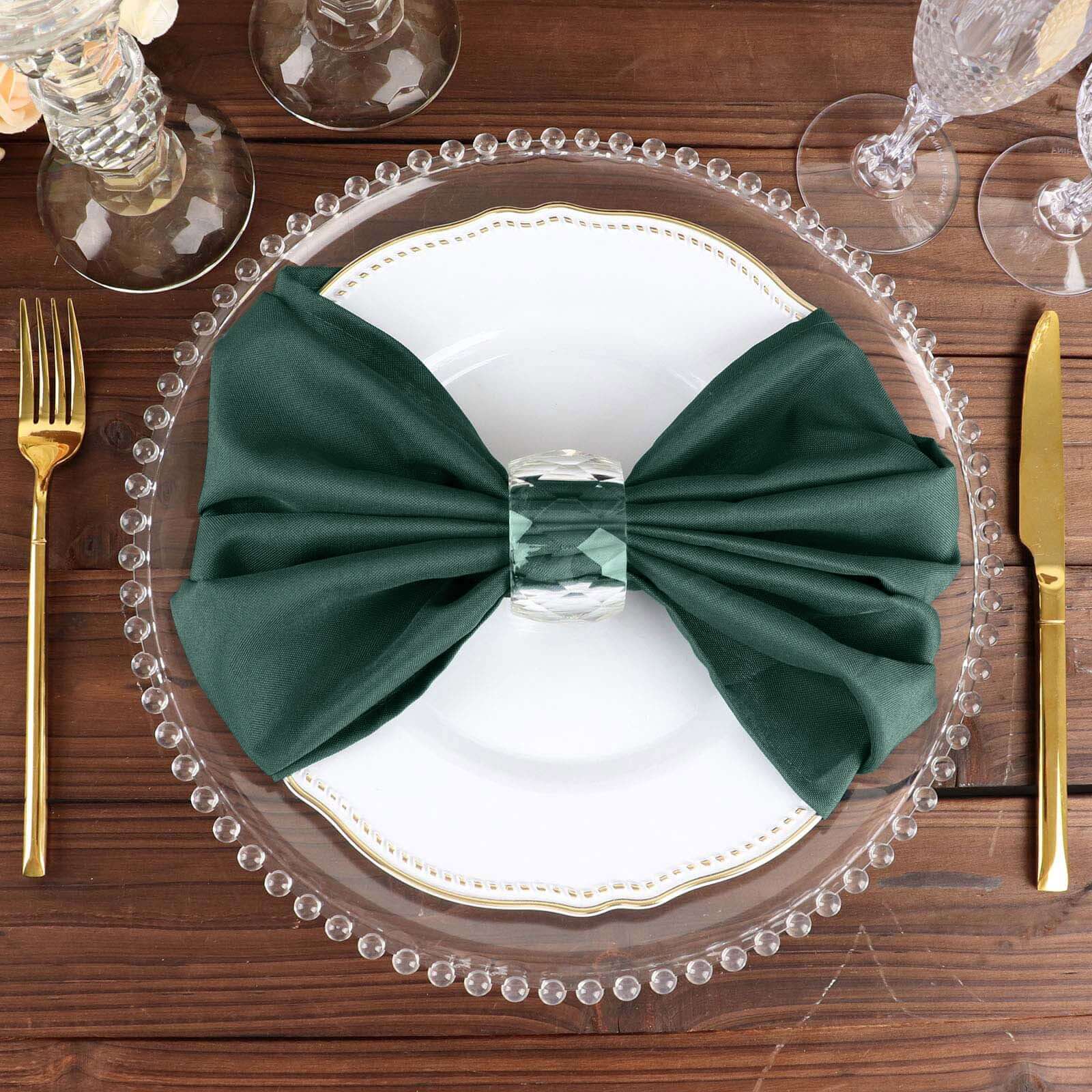 5 Pack Polyester 20x20 Napkins Hunter Emerald Green - Wrinkle Resistant & Easy Care Cloth Napkins