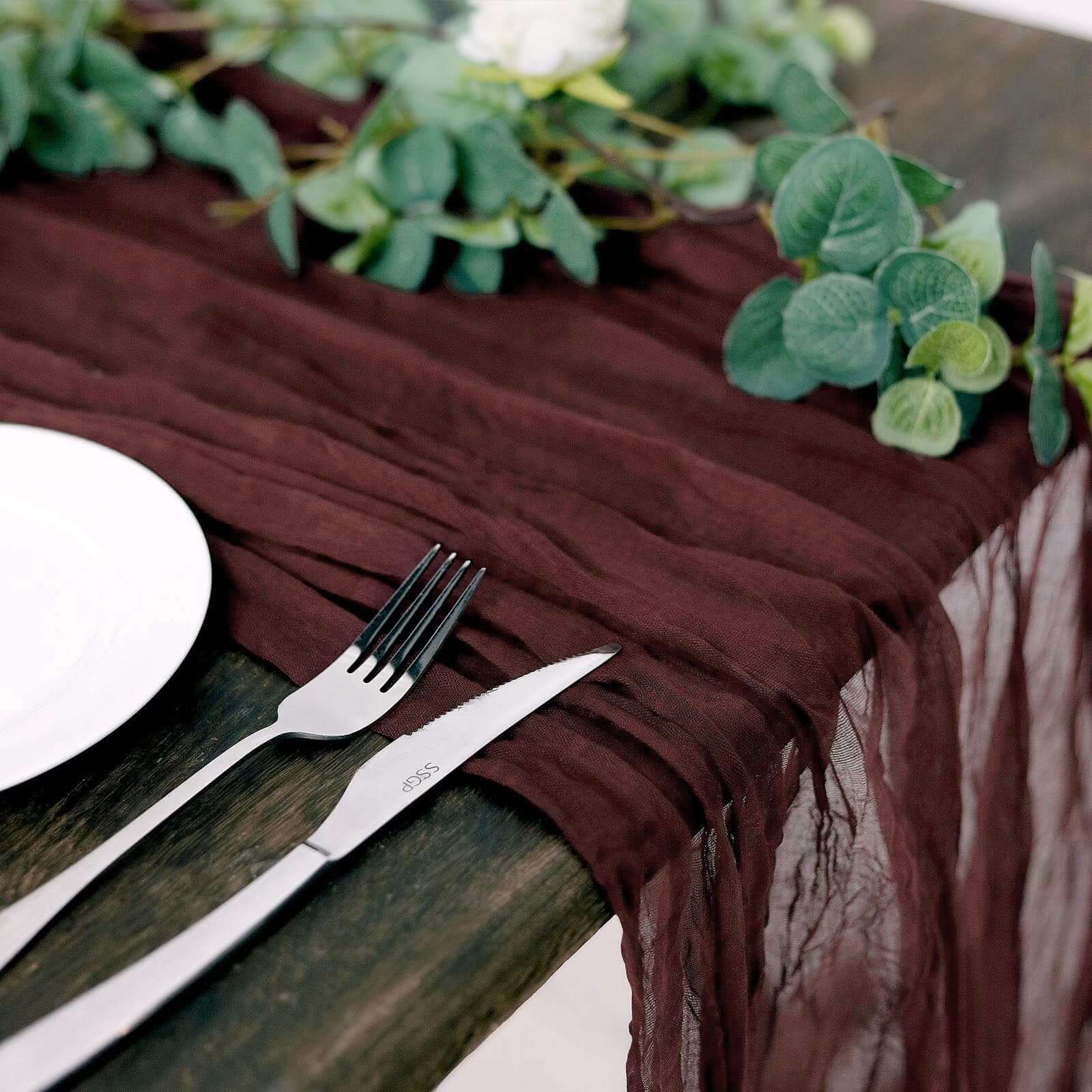 Gauze Cheesecloth 10ft Table Runner Burgundy - Rustic Boho Style