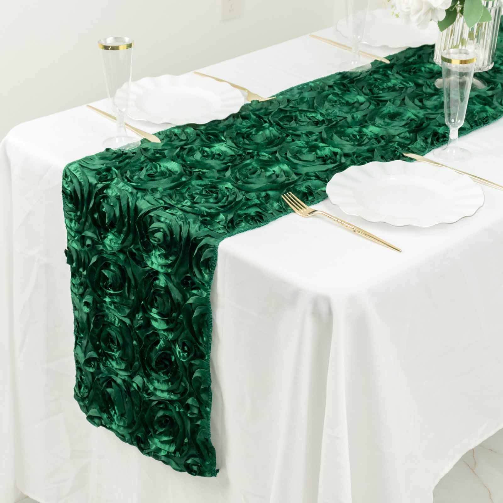 Rosette Satin 14x108 Table Runner Hunter Emerald Green - Grandiose Design