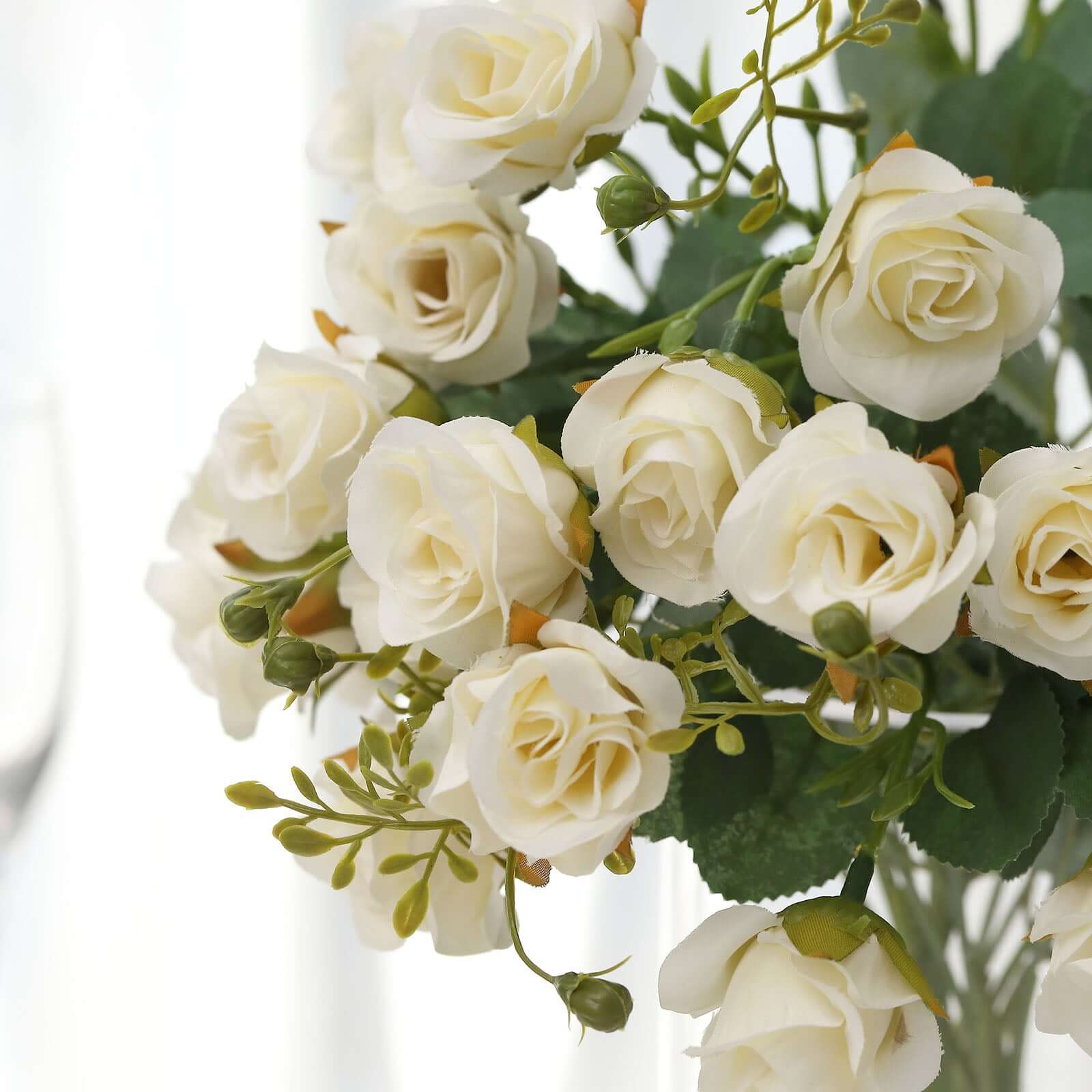 2 Pack 12 Ivory Artificial Open Rose Flower Arrangements, Small Faux Floral Bouquets