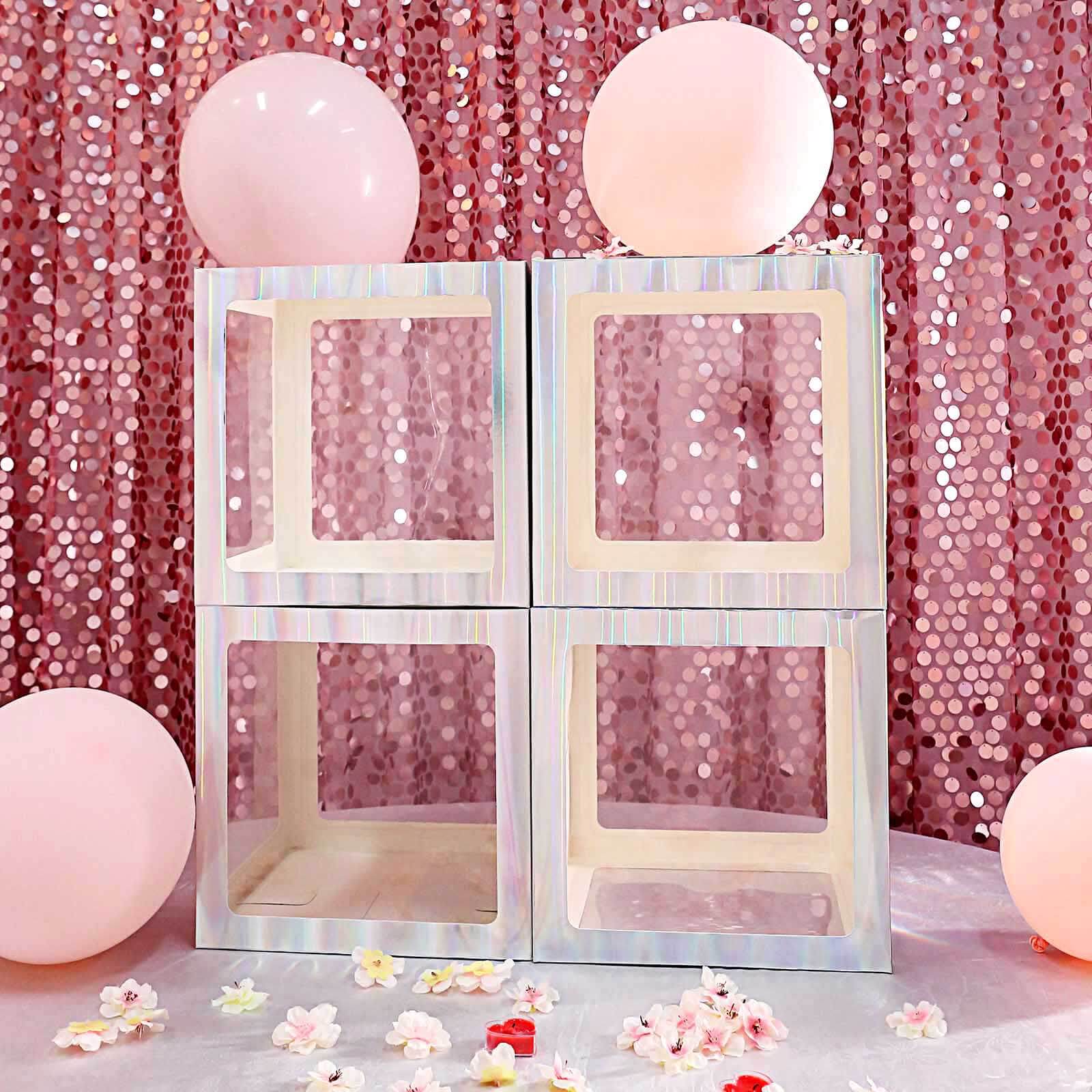 2 Pack 12 Iridescent Clear Baby Shower Party Decoration Boxes, Transparent DIY Balloon Boxes