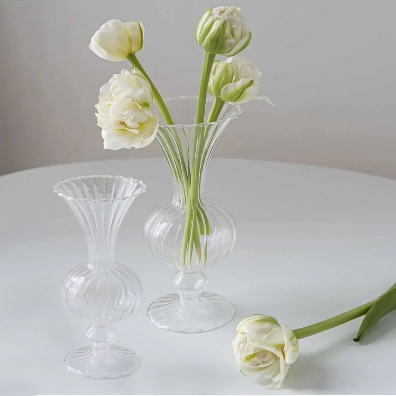 Set of 4 Glass Flower Vases Nordic Style with Petals Texture Clear - Transparent Bud Planters for Wedding Table Decor 7, 9