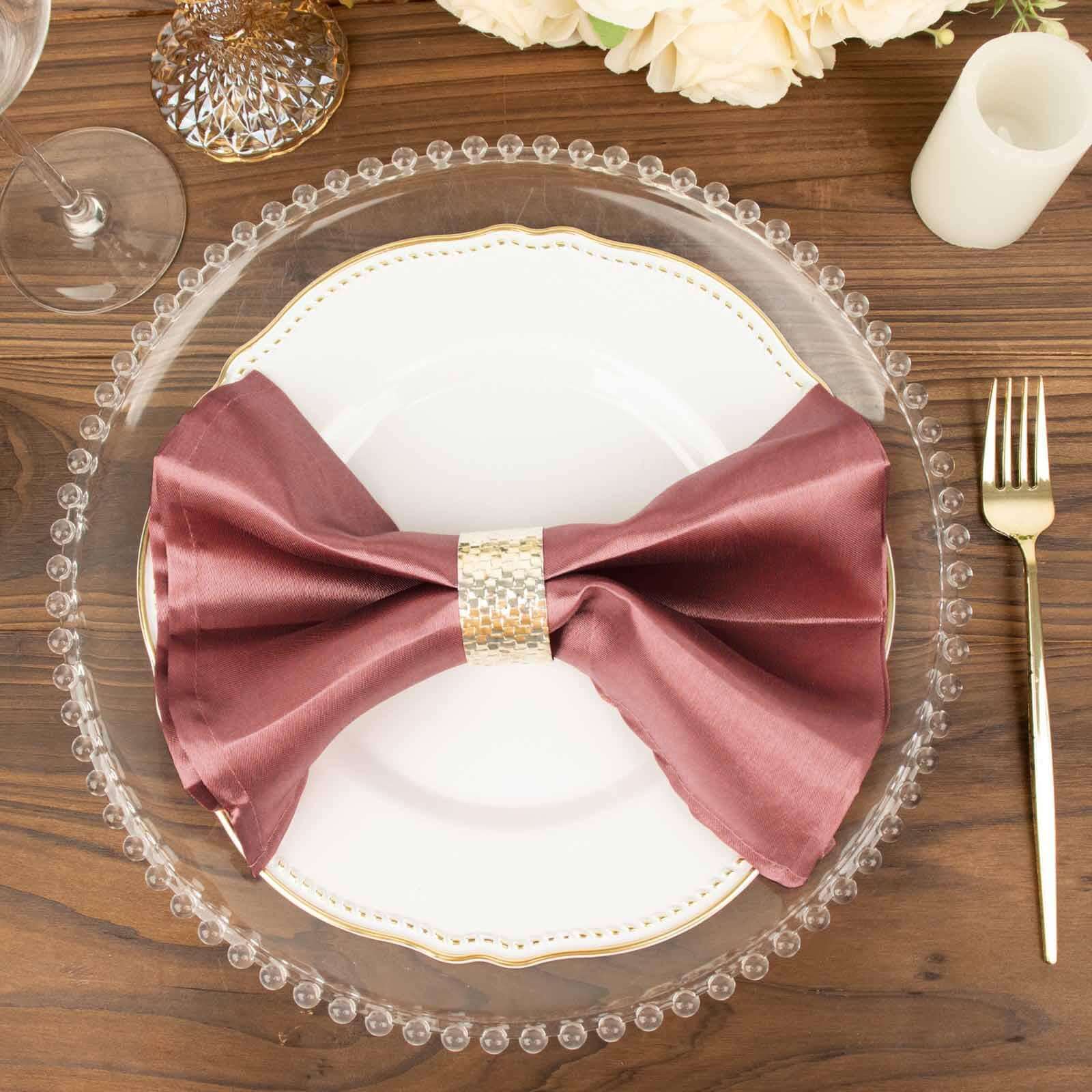 5 Pack Satin 20x20 Napkins Cinnamon Rose - Luxurious Shine & Smooth Dinner Napkins