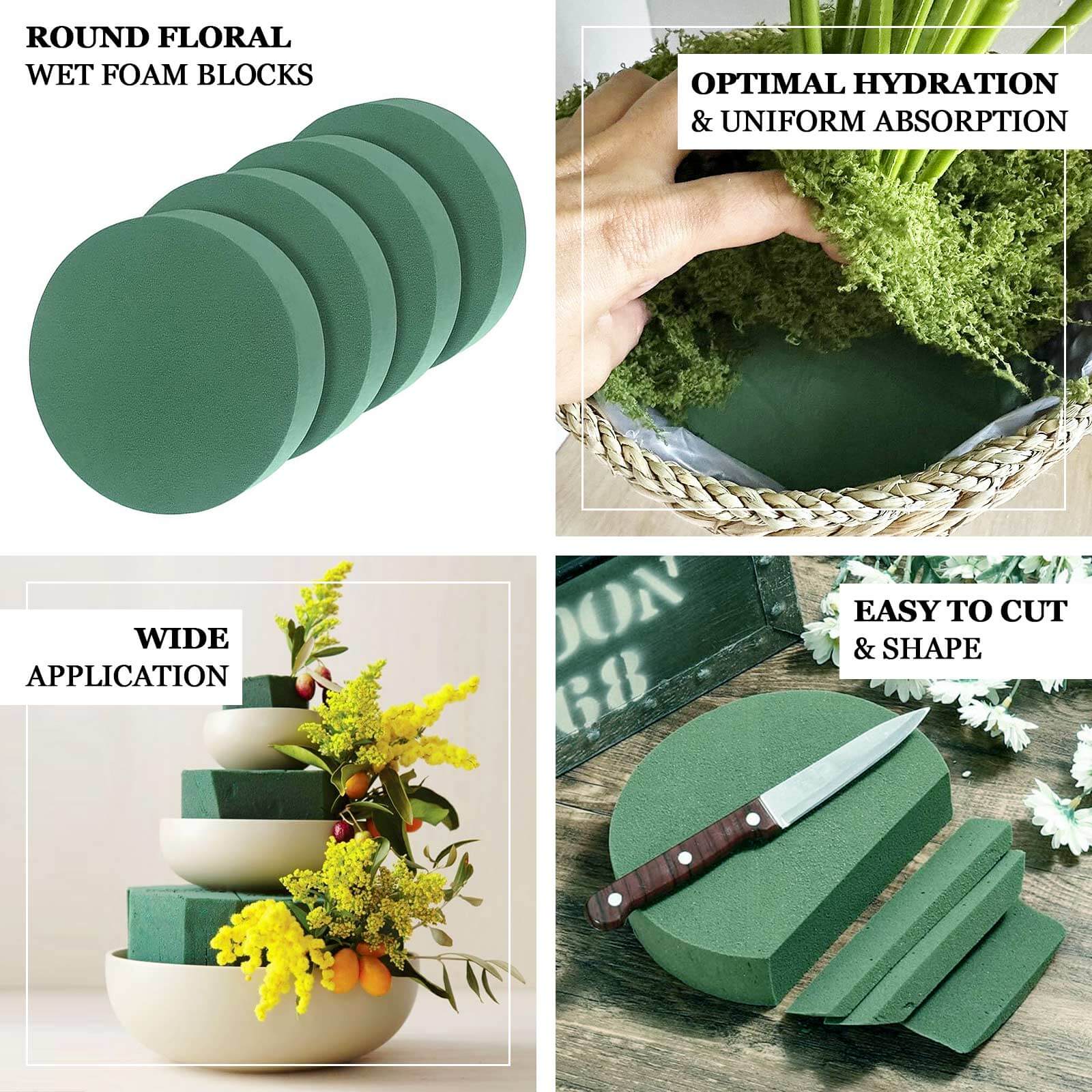 6 Pack Green Large Floral Foam Blocks for Artificial Flowers, 6 Round Wet Styrofoam Bricks Artificial Flower Arrangement Craft Supplies