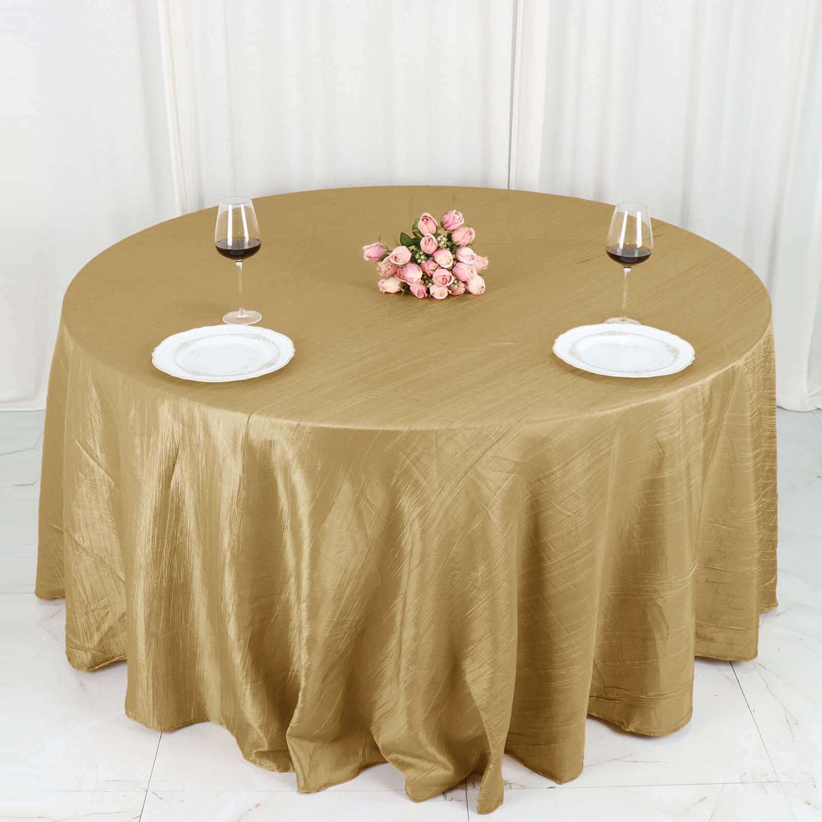 Taffeta 132 Round Tablecloth Gold - Seamless Accordion Crinkle Design for Exquisite Occasions