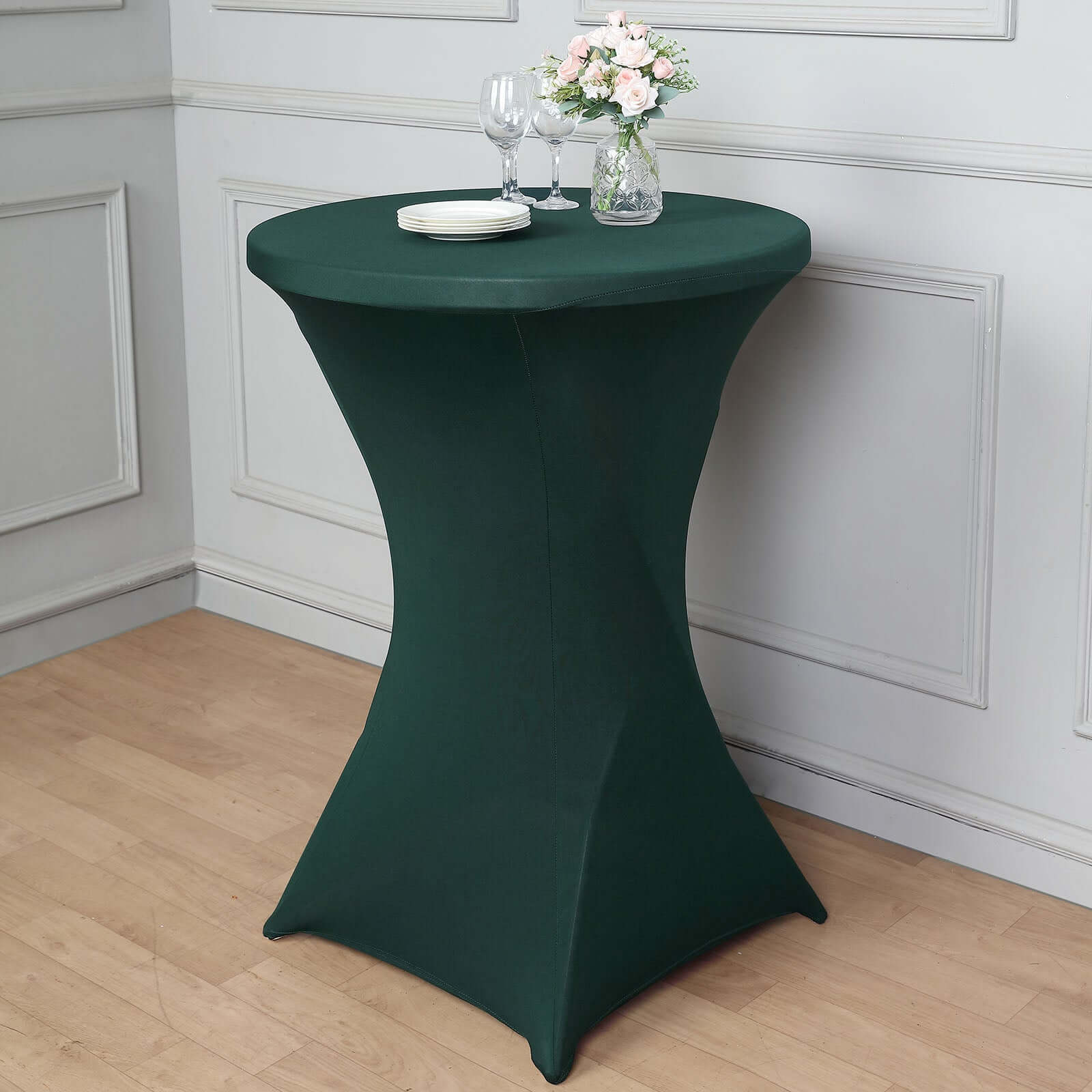 Spandex 24-32 Round Cocktail Table Cover Hunter Emerald Green - Easy to Maintain Stretch Fitted Highboy Tablecloth