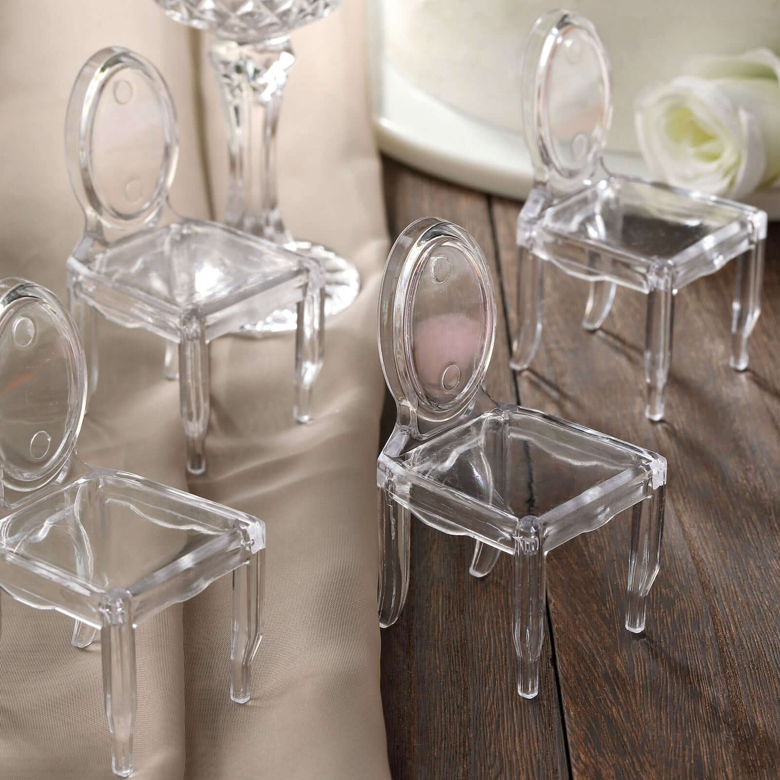 12 Pack 4 Clear Plastic Mini Ghost Chair Party Favor Gift Holders, Candy Treat Display Stands