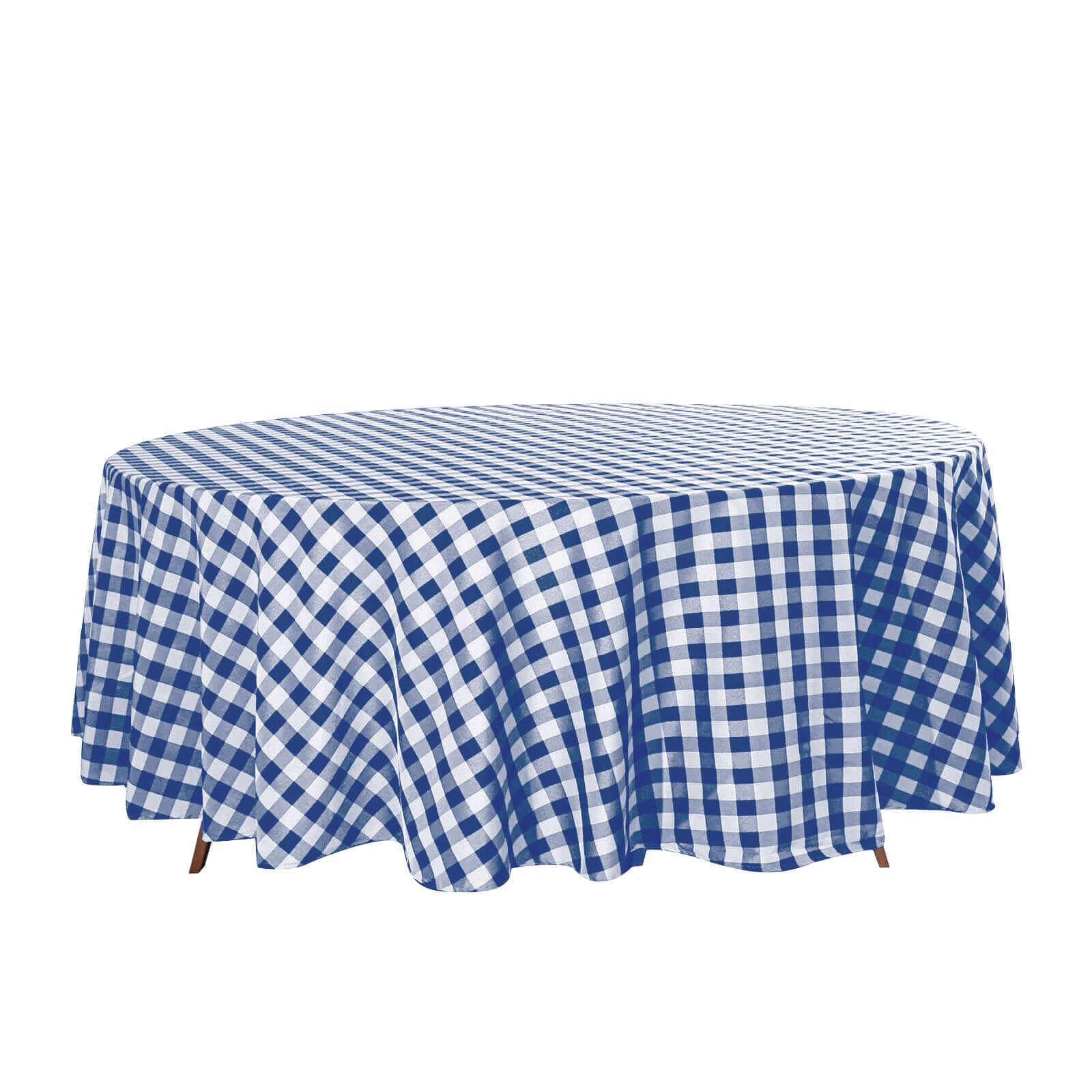 Polyester 108 Round Tablecloth White/Navy Blue - Checkered Buffalo Plaid Table Cover