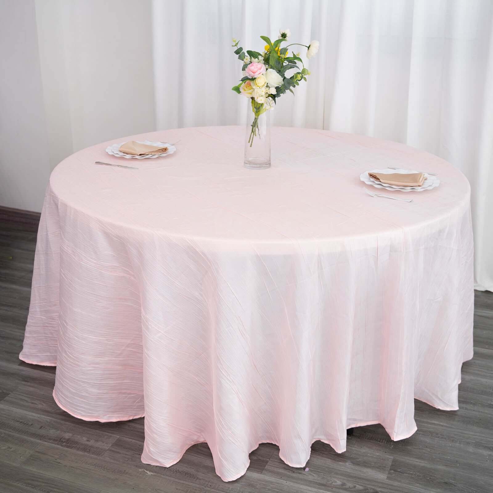 Taffeta 120 Round Tablecloth Blush - Seamless Accordion Crinkle Table Cover