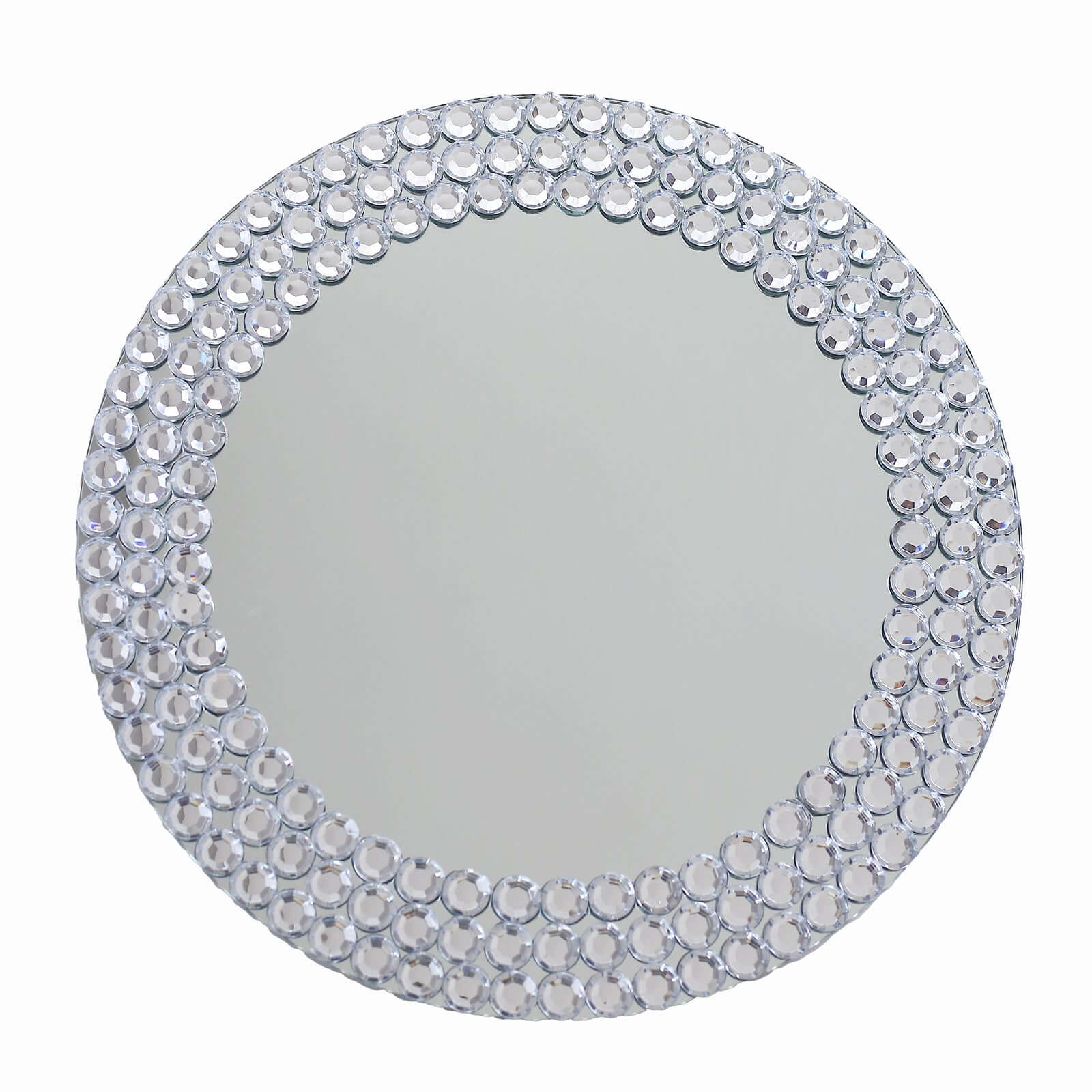 2-Pack Mirror Glass Round Charger Plates 13 with Silver Mirror Diamond Beaded Rim, Upscale Decorative Chargers