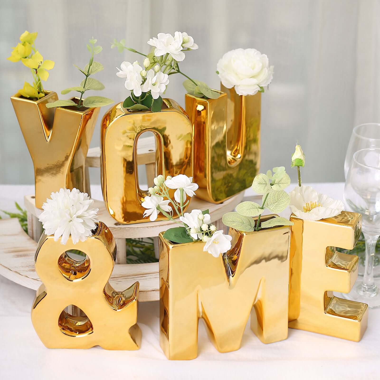 Shiny Ceramic Vase Letter D Gold Plated - Chic Bud Planter Pot for Events & Decor 6