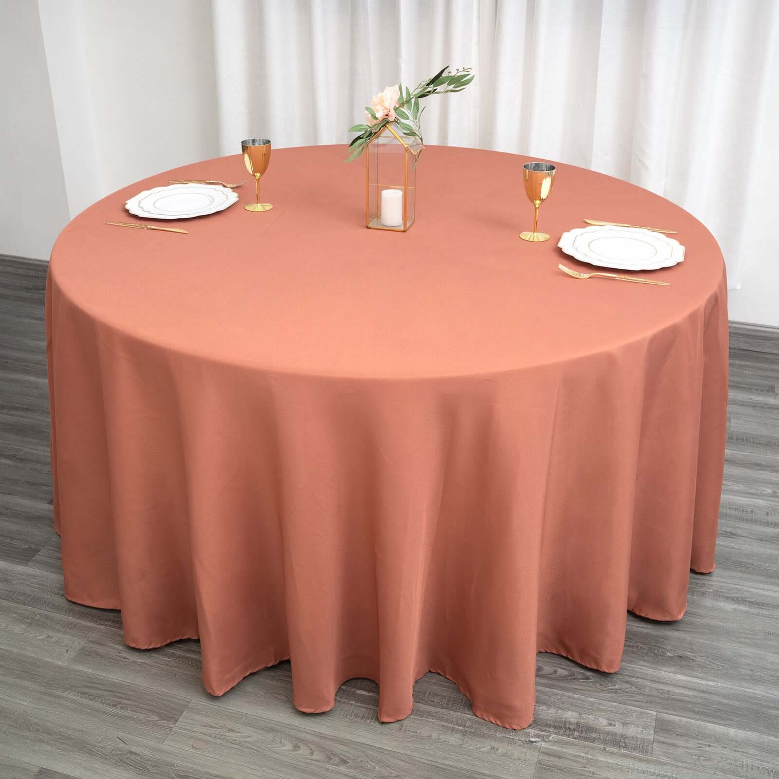 Polyester 120 Round Tablecloth Terracotta (Rust) - Seamless Wrinkle-Resistant Table Cover