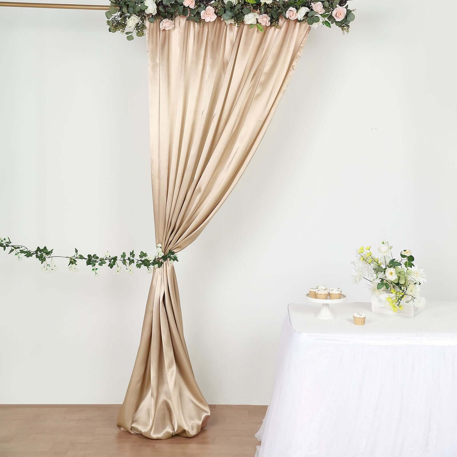 8ftx10ft Nude Satin Event Curtain Drapes, Backdrop Event Panel