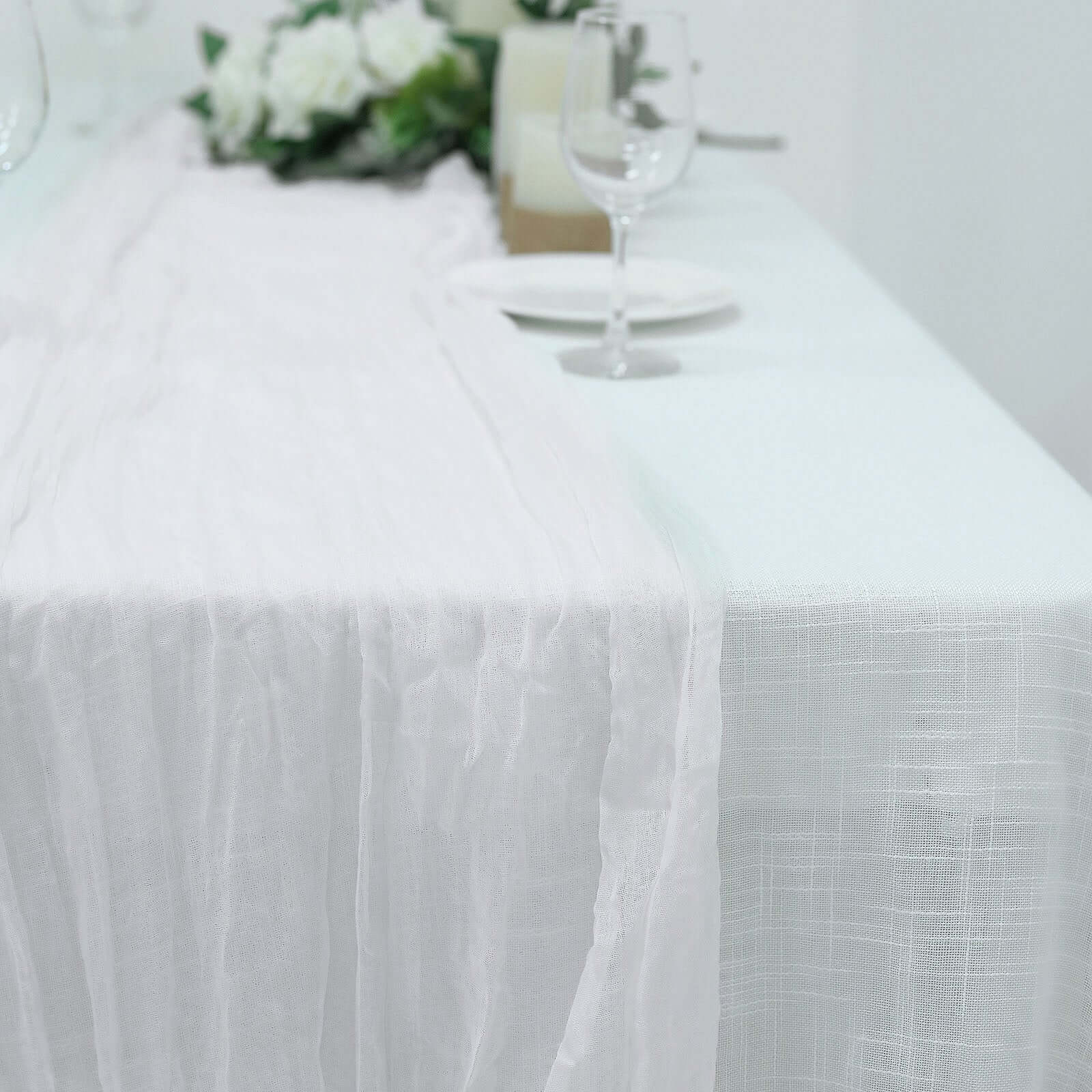 Gauze Cheesecloth 10ft Table Runner White - Soft & Rustic Boho Linen Runner