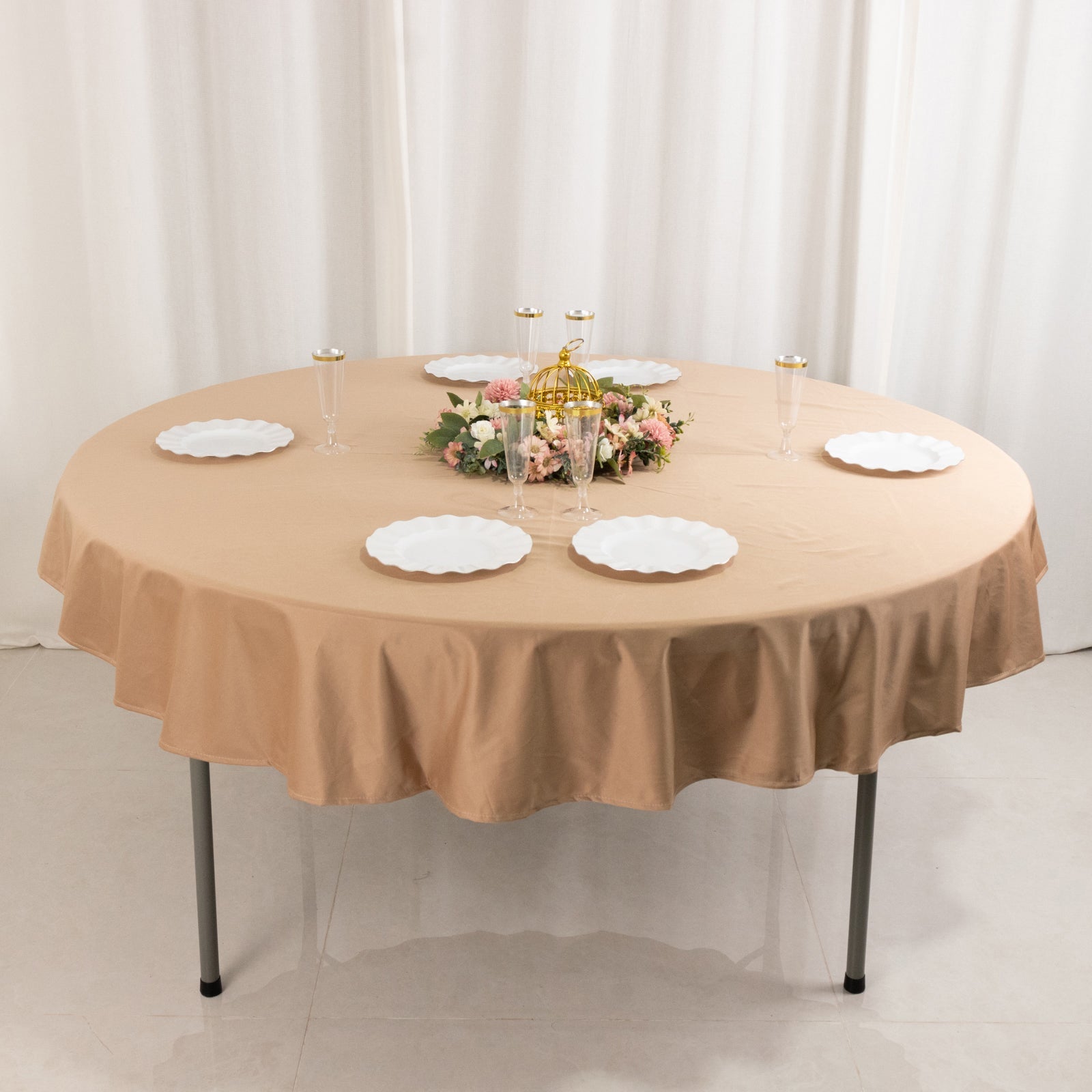 Premium Scuba Round 70 Tablecloth Nude - Wrinkle Free & Stain Resistant Table Cover