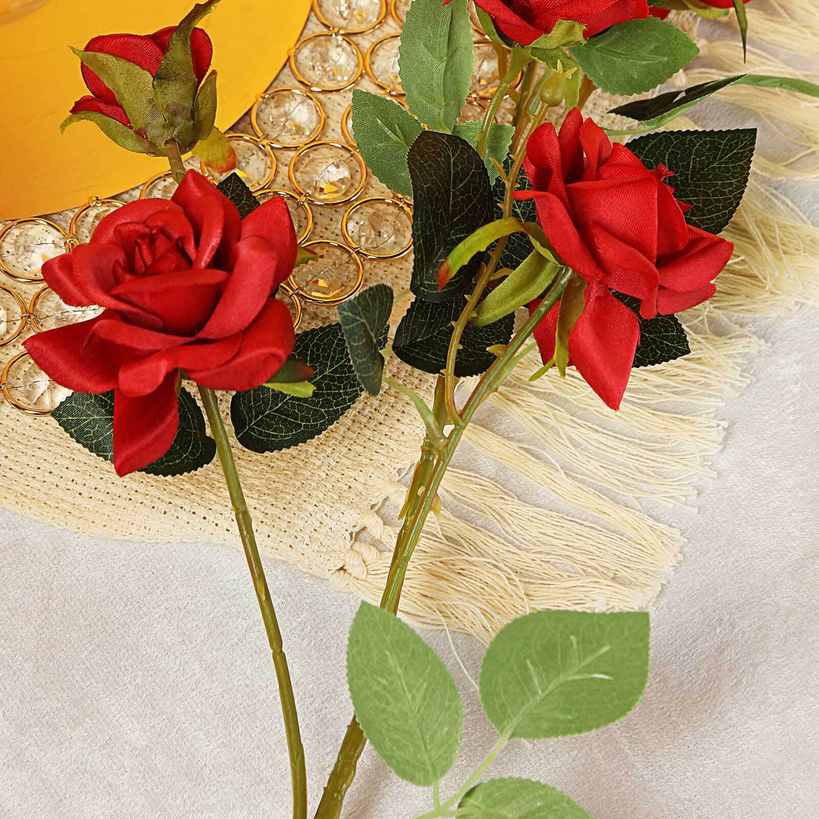 2 Stems 38 Tall Artificial Red Rose Bouquet, Realistic Silk Flower Arrangements