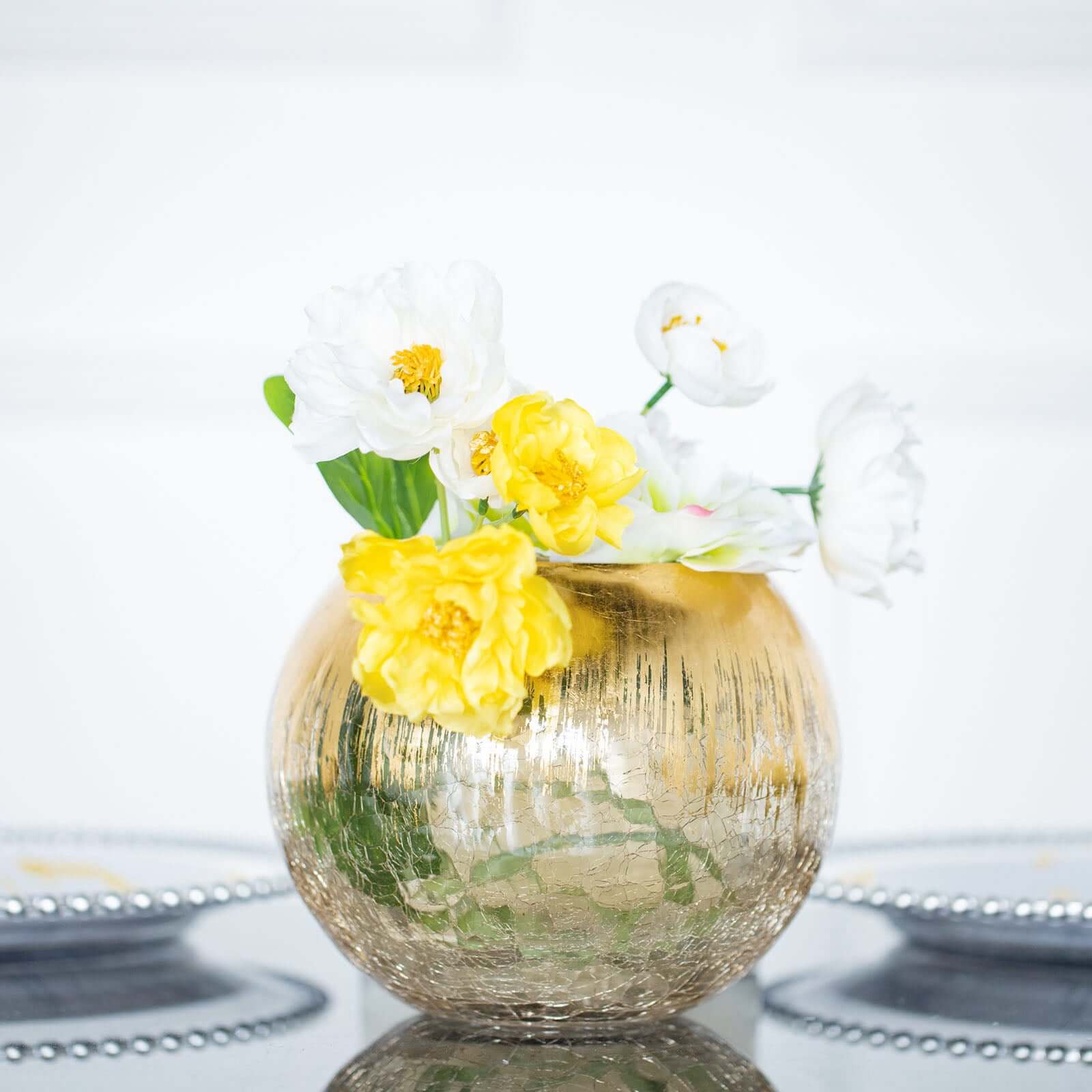 Glass Flower Vase Gold Foiled Crackle Bubble - Decorative Floral Centerpiece for Tables 6