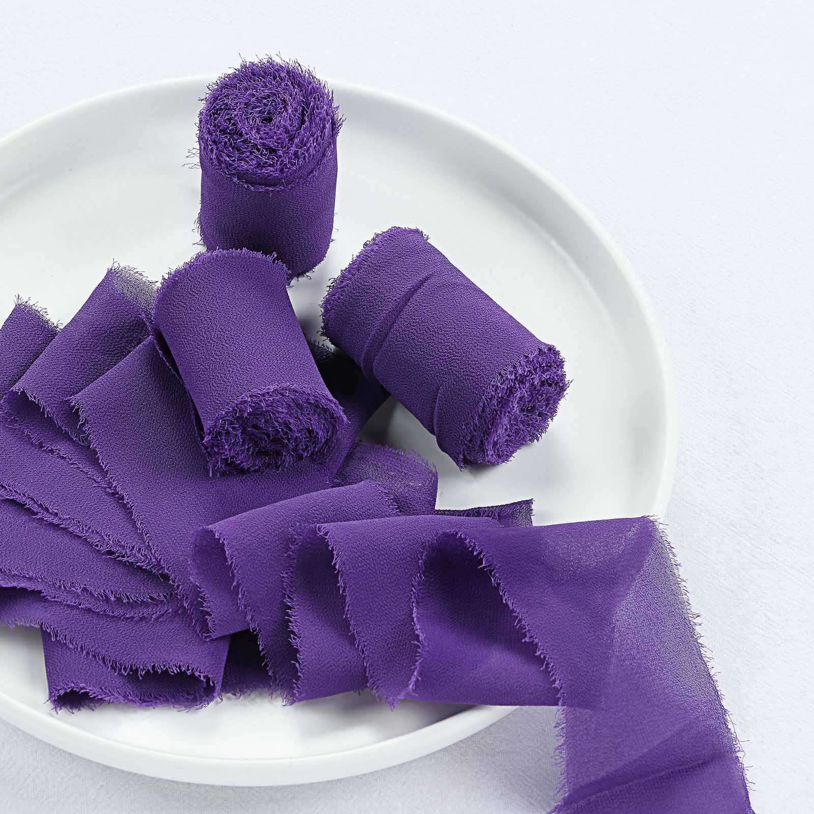 2 Pack 6yd Purple Silk-Like Chiffon Linen Ribbon Roll For Bouquets, Wedding Invitations Gift Wrapping