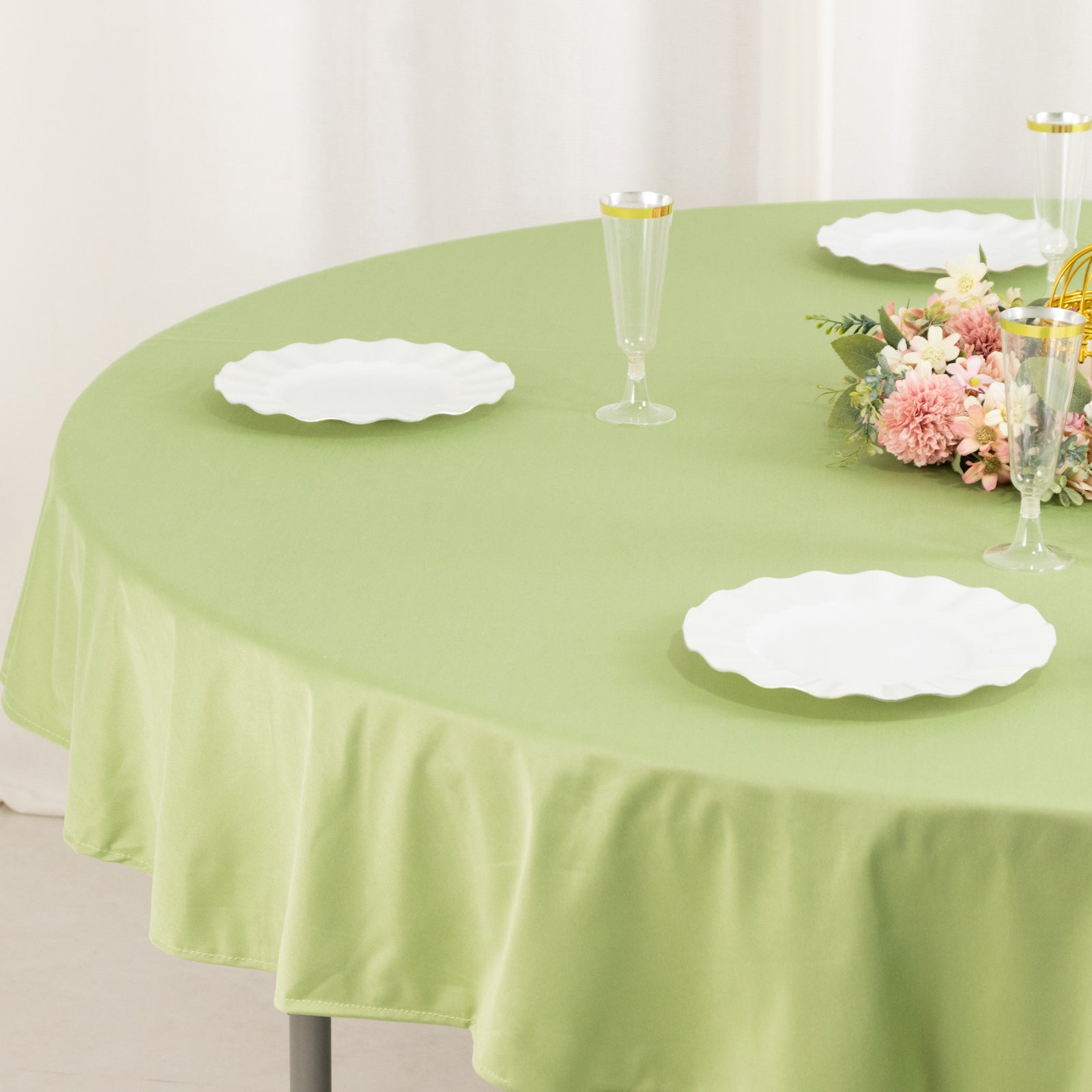 Premium Scuba Round 70 Tablecloth Sage Green - Wrinkle Free & Stain Resistant Table Cover