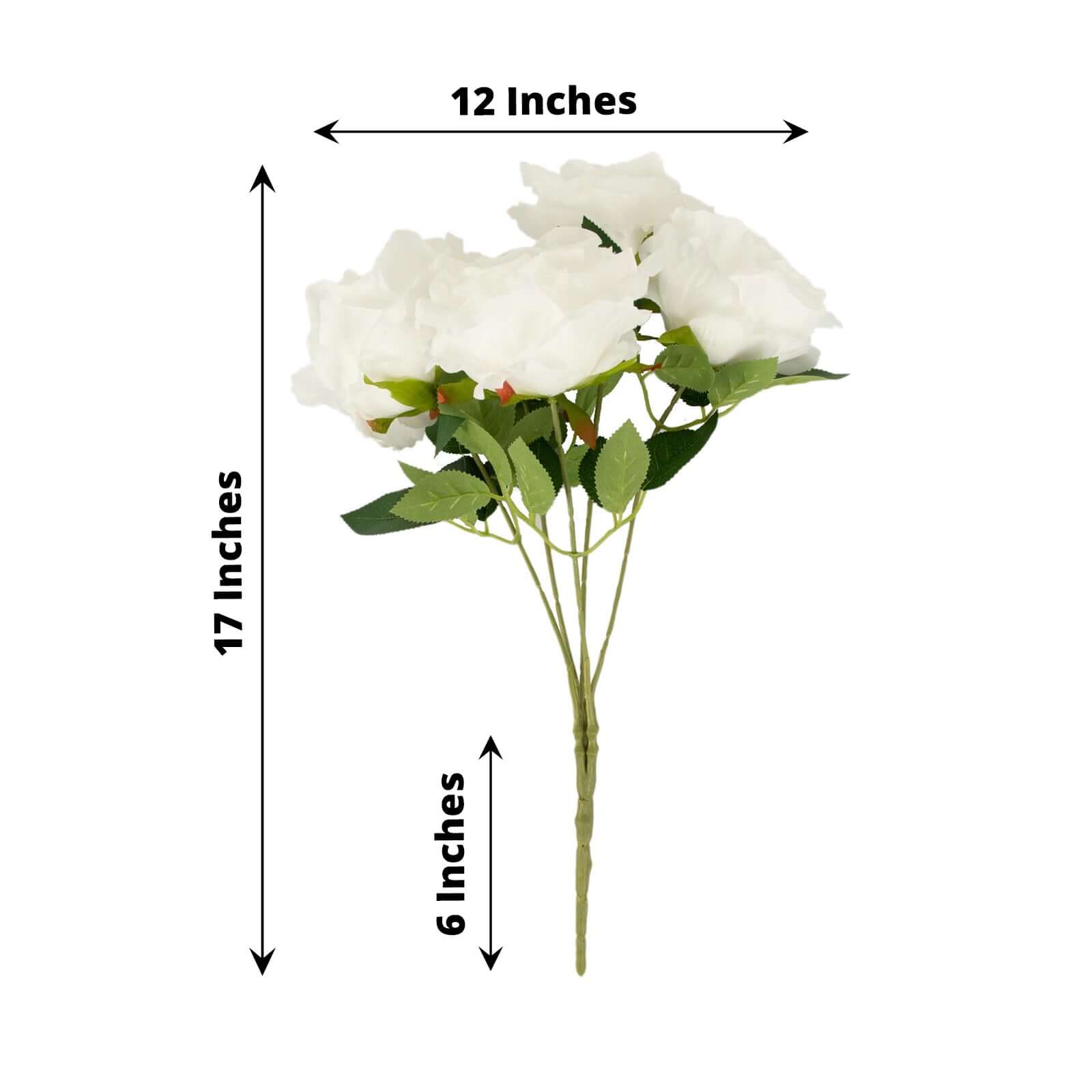 2 Bushes 17 White Premium Silk Jumbo Rose Flower Bouquet, High Quality Artificial Wedding Floral Arrangements
