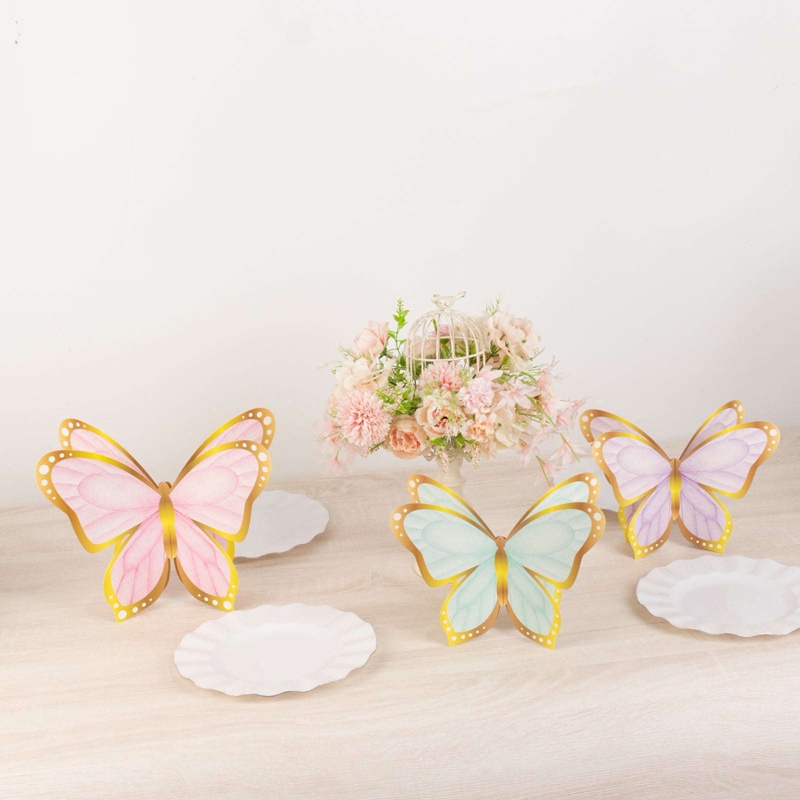 12 Pcs Cardstock Paper 3D Butterfly Table Centerpieces, Metallic Gold Foil Accents Pastel Color Party Decorations 10, 12