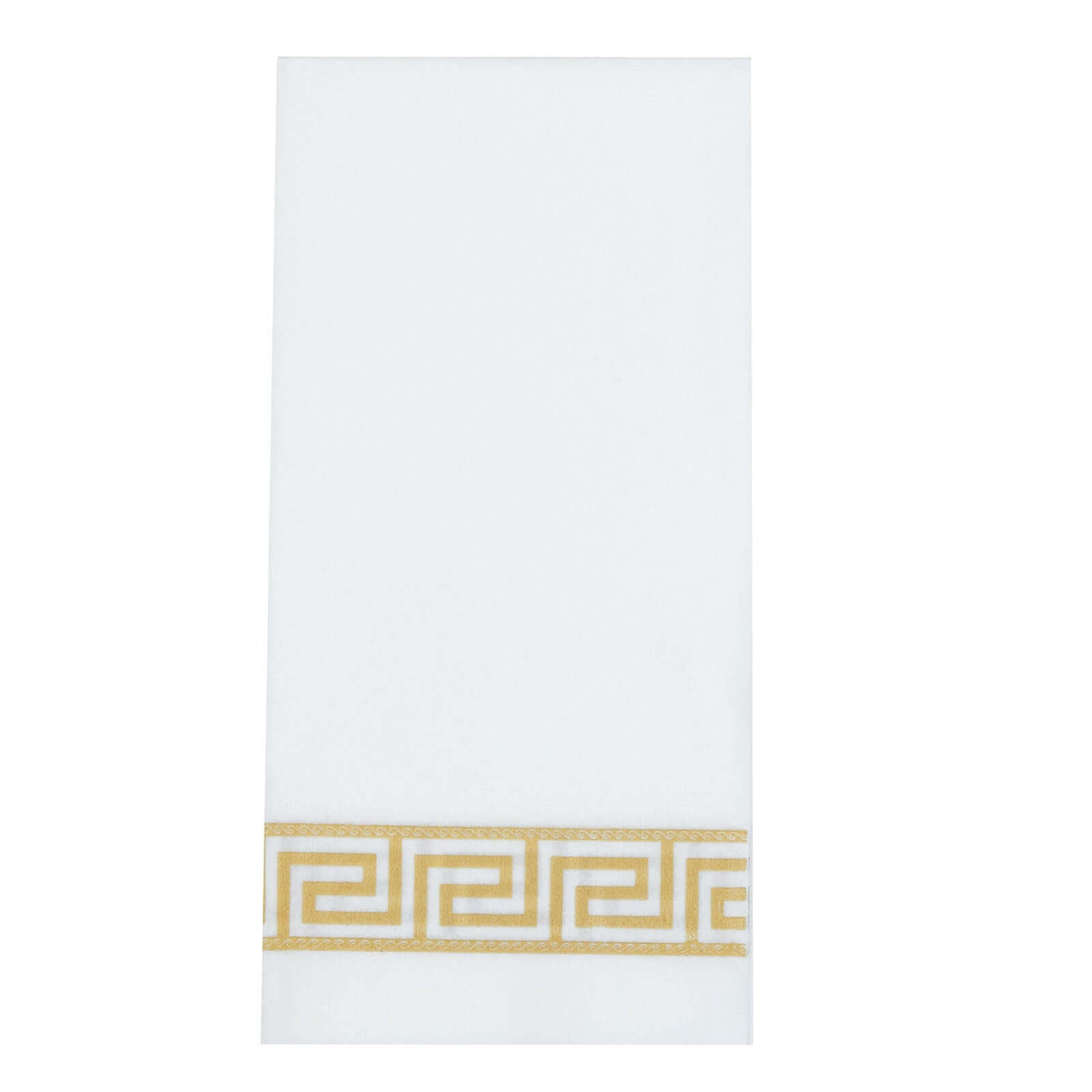 25 Pack Linen-Like Paper 8x4 Napkins White with Gold Greek Key Design - Soft & Absorbent Airlaid Hand Towels for Exquisite Weddings & Events