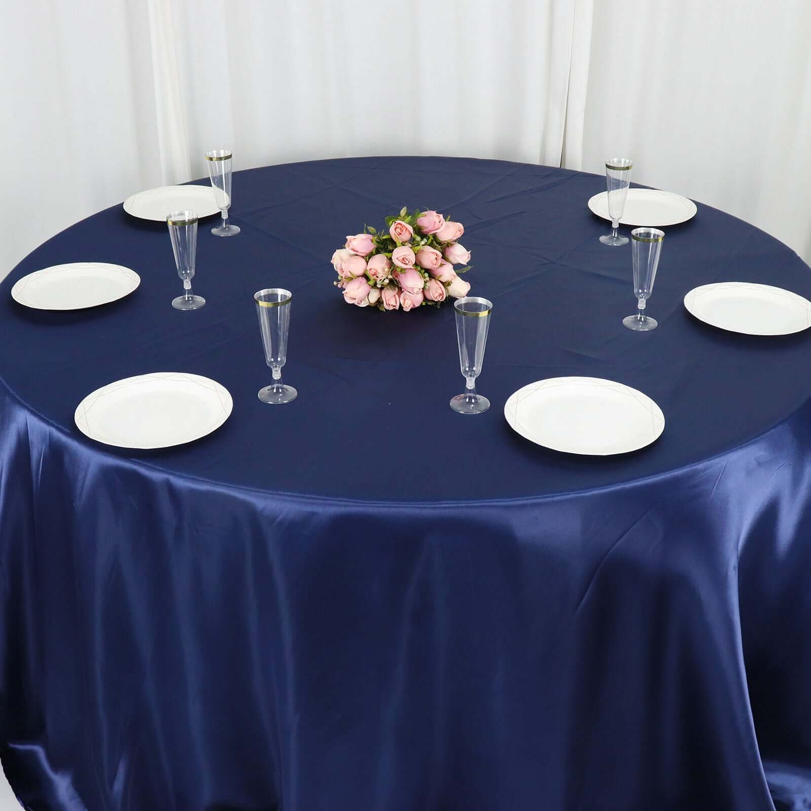 Satin 132 Round Tablecloth Navy Blue - Stylish Seamless Table Cover